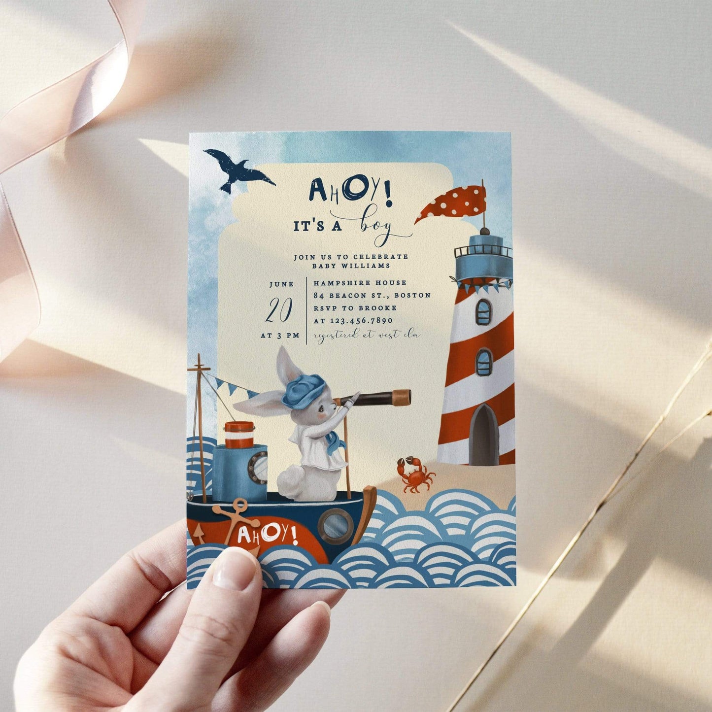 Loblolly Creative 825 - Arts & Entertainment > Party & Celebration > Party Supplies > Invitations Ahoy It's a Boy Baby Shower Invitation