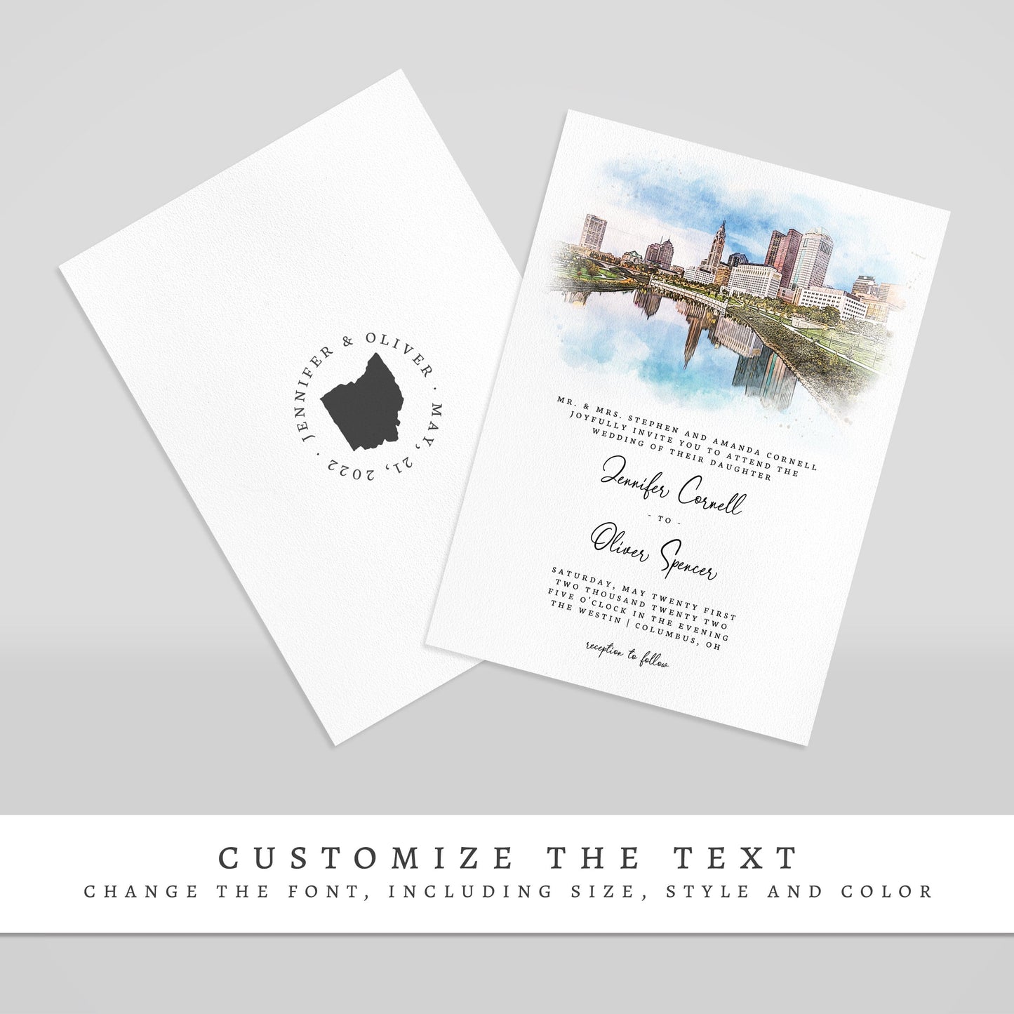 Loblolly Creative 825 - Arts & Entertainment > Party & Celebration > Party Supplies > Invitations Columbus Skyline Watercolor Wedding Invitation
