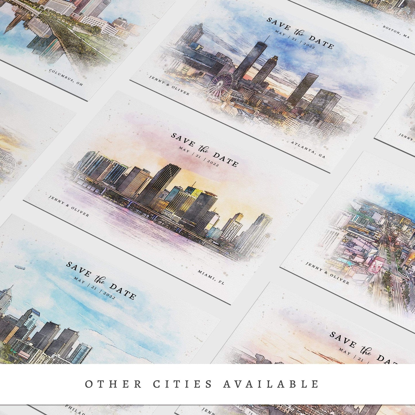 Loblolly Creative 825 - Arts & Entertainment > Party & Celebration > Party Supplies > Invitations Dallas Skyline Watercolor Wedding Save the Date