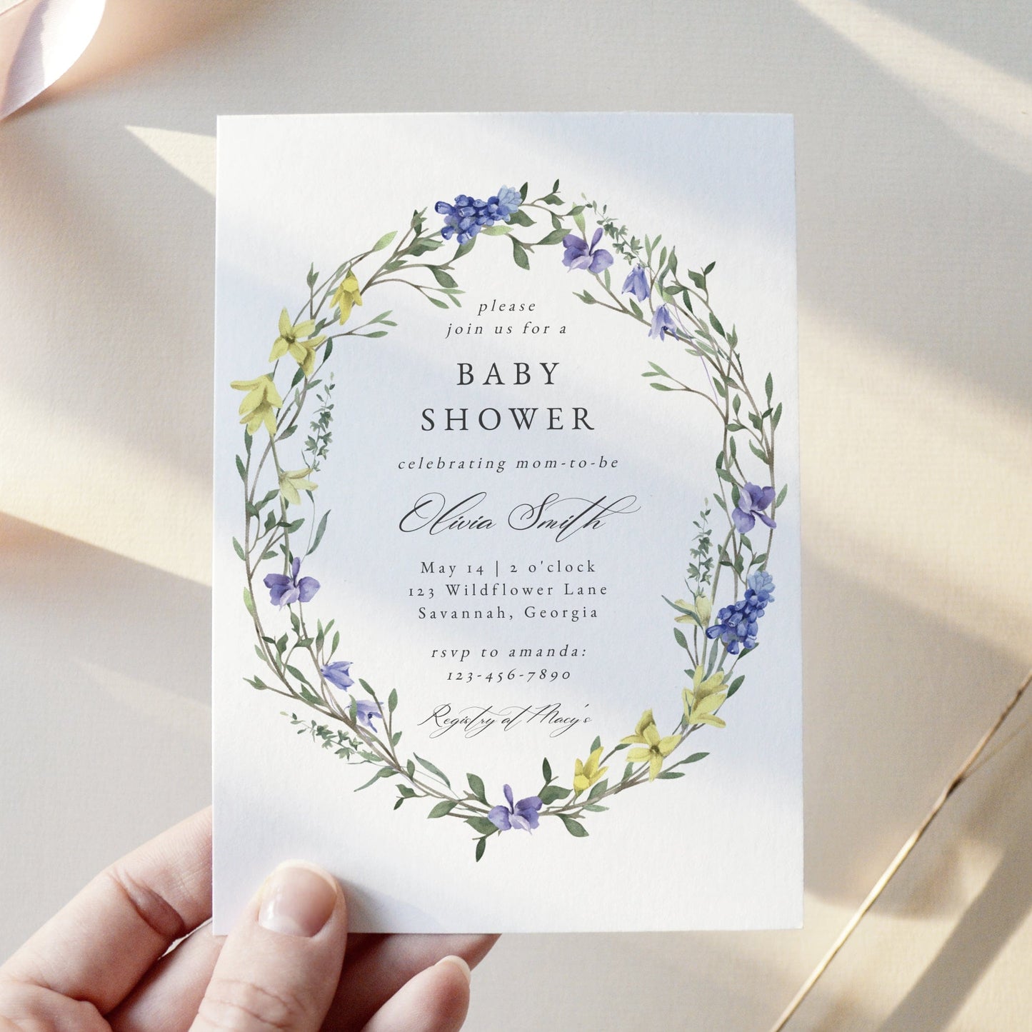 Loblolly Creative 825 - Arts & Entertainment > Party & Celebration > Party Supplies > Invitations Delicate Wildflower Baby Shower Invitation Template