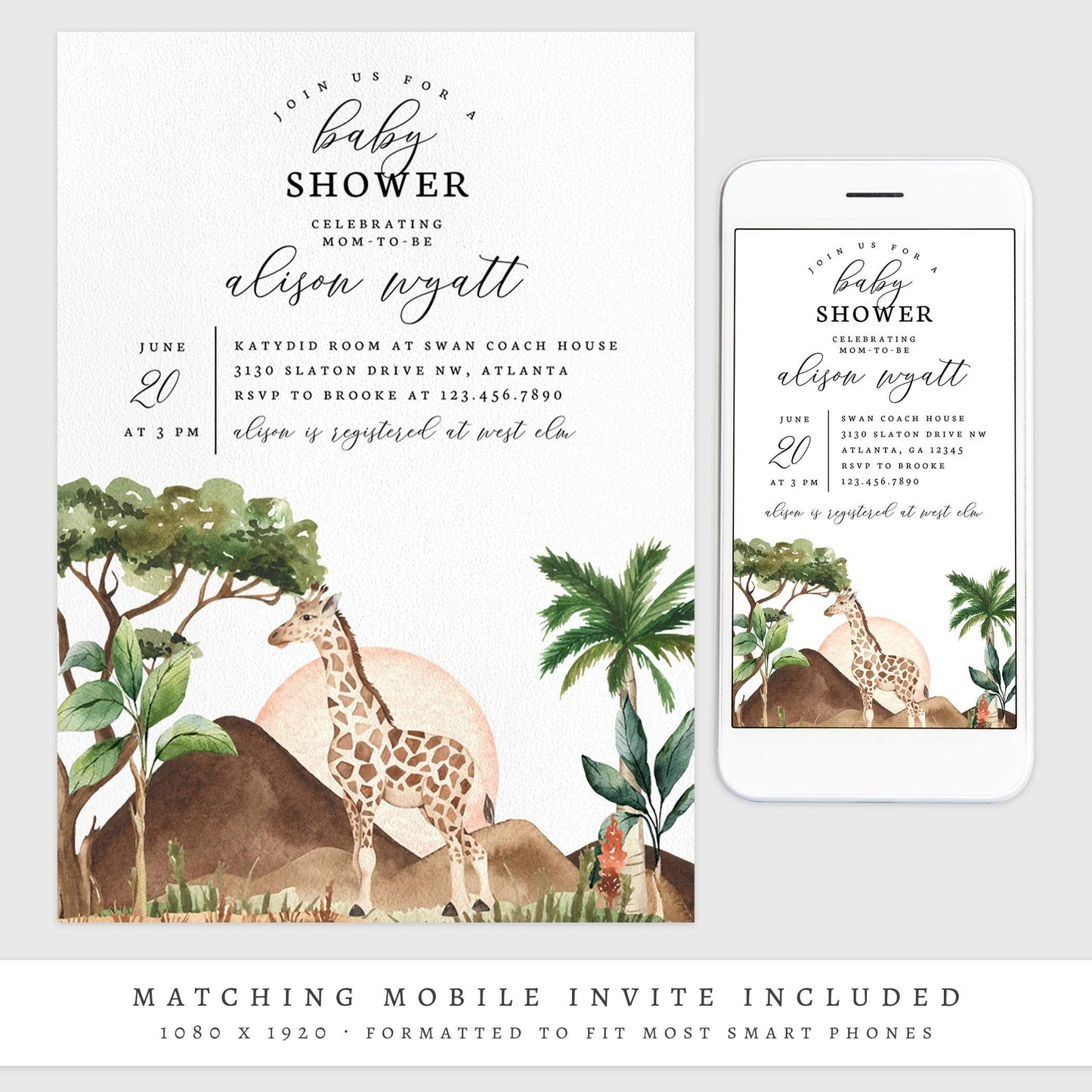 Loblolly Creative 825 - Arts & Entertainment > Party & Celebration > Party Supplies > Invitations Giraffe Baby Shower Invitation