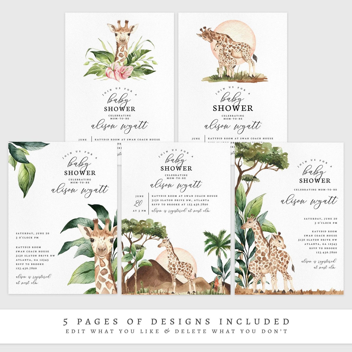 Loblolly Creative 825 - Arts & Entertainment > Party & Celebration > Party Supplies > Invitations Giraffe Baby Shower Invitation
