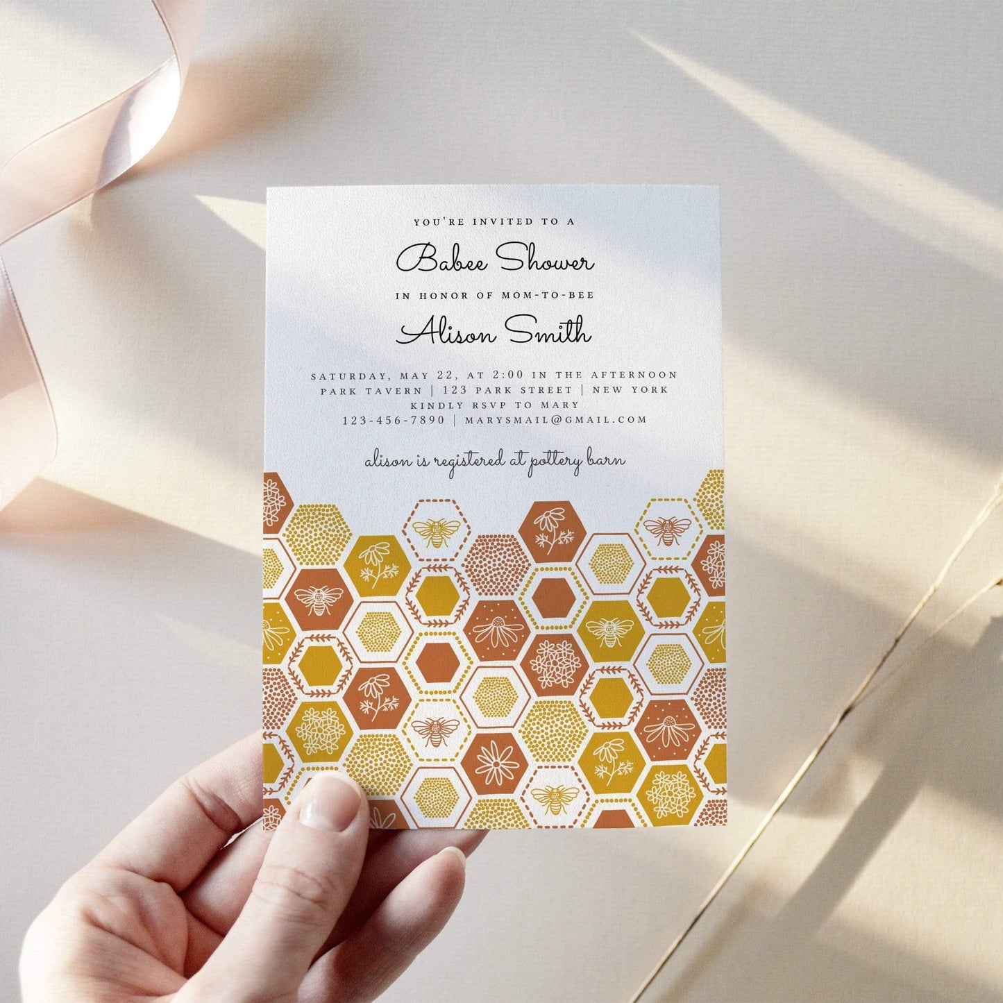 Loblolly Creative 825 - Arts & Entertainment > Party & Celebration > Party Supplies > Invitations Honey Bee Baby Shower Invitation
