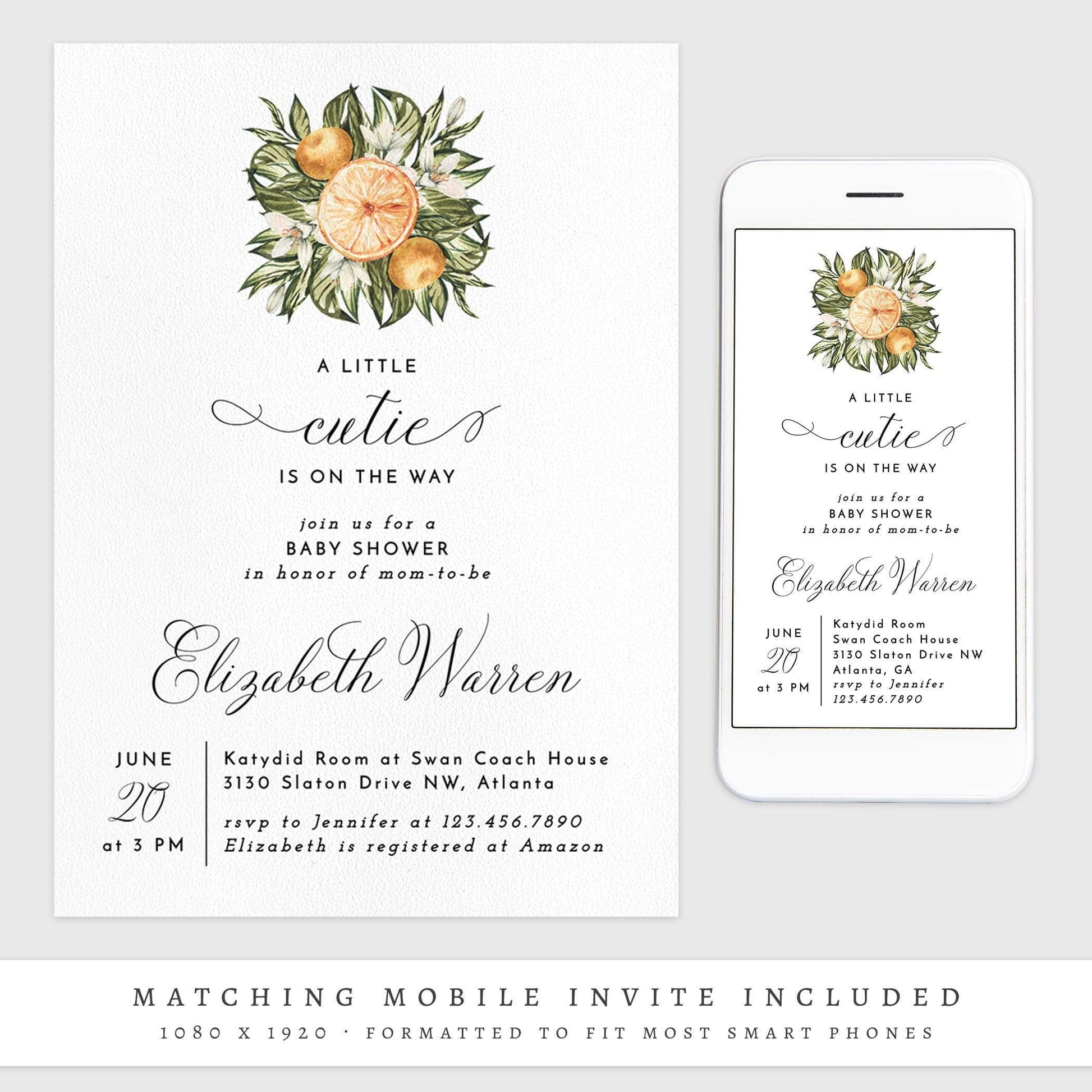 Loblolly Creative 825 - Arts & Entertainment > Party & Celebration > Party Supplies > Invitations Little Cutie Baby Shower Invitation