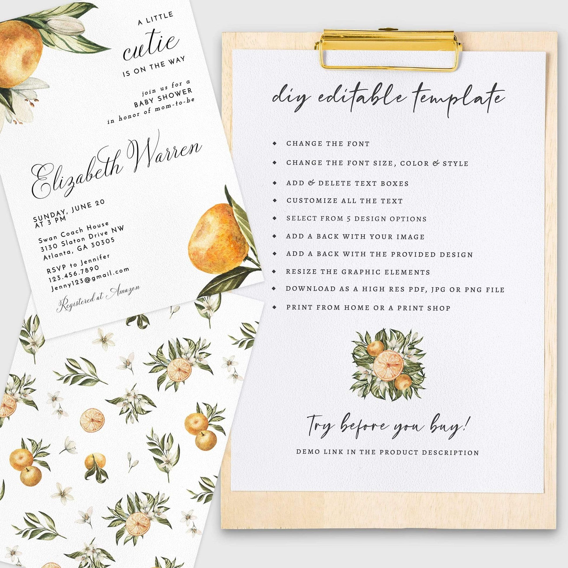 Loblolly Creative 825 - Arts & Entertainment > Party & Celebration > Party Supplies > Invitations Little Cutie Baby Shower Invitation