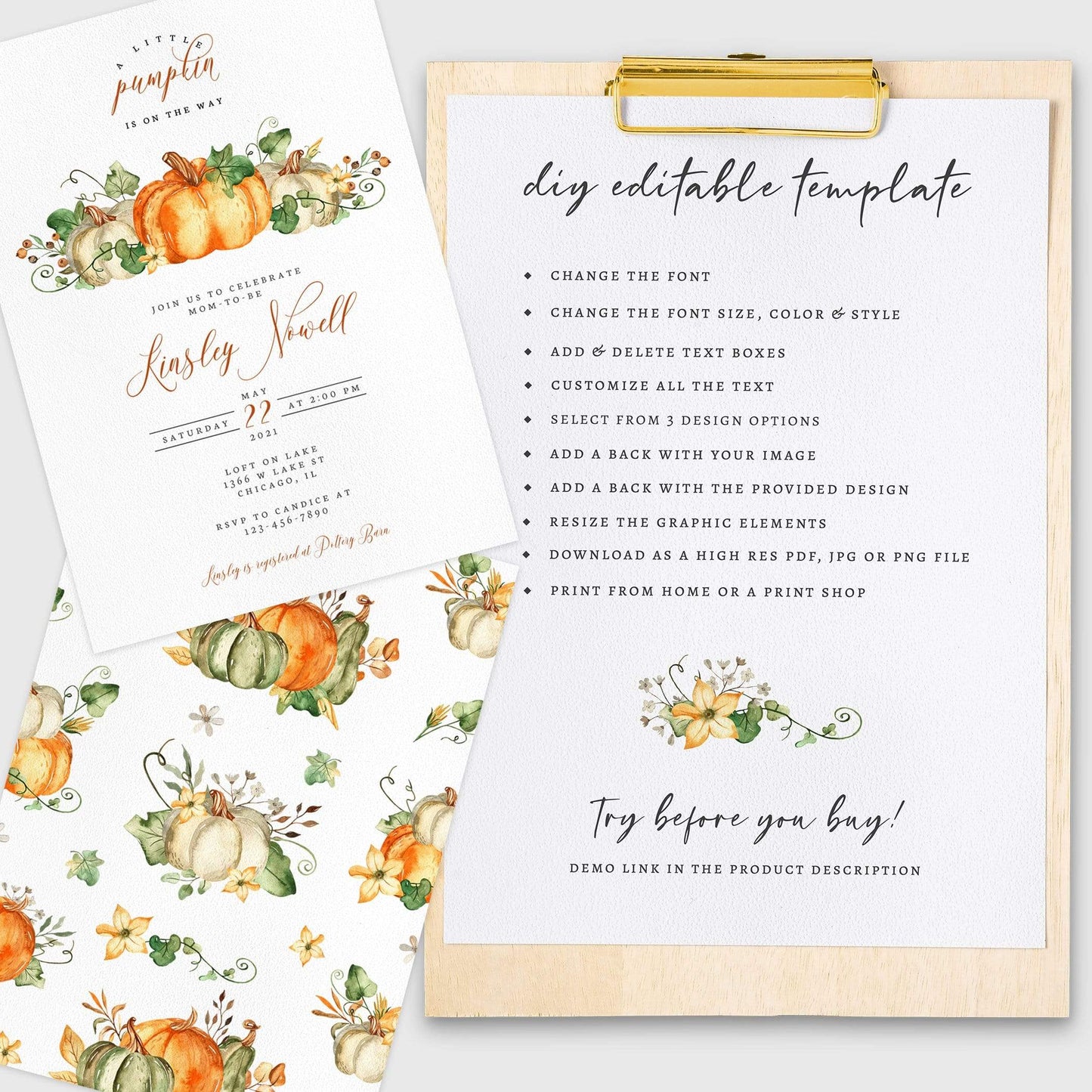 Loblolly Creative 825 - Arts & Entertainment > Party & Celebration > Party Supplies > Invitations Little Pumpkin Baby Shower Invitation