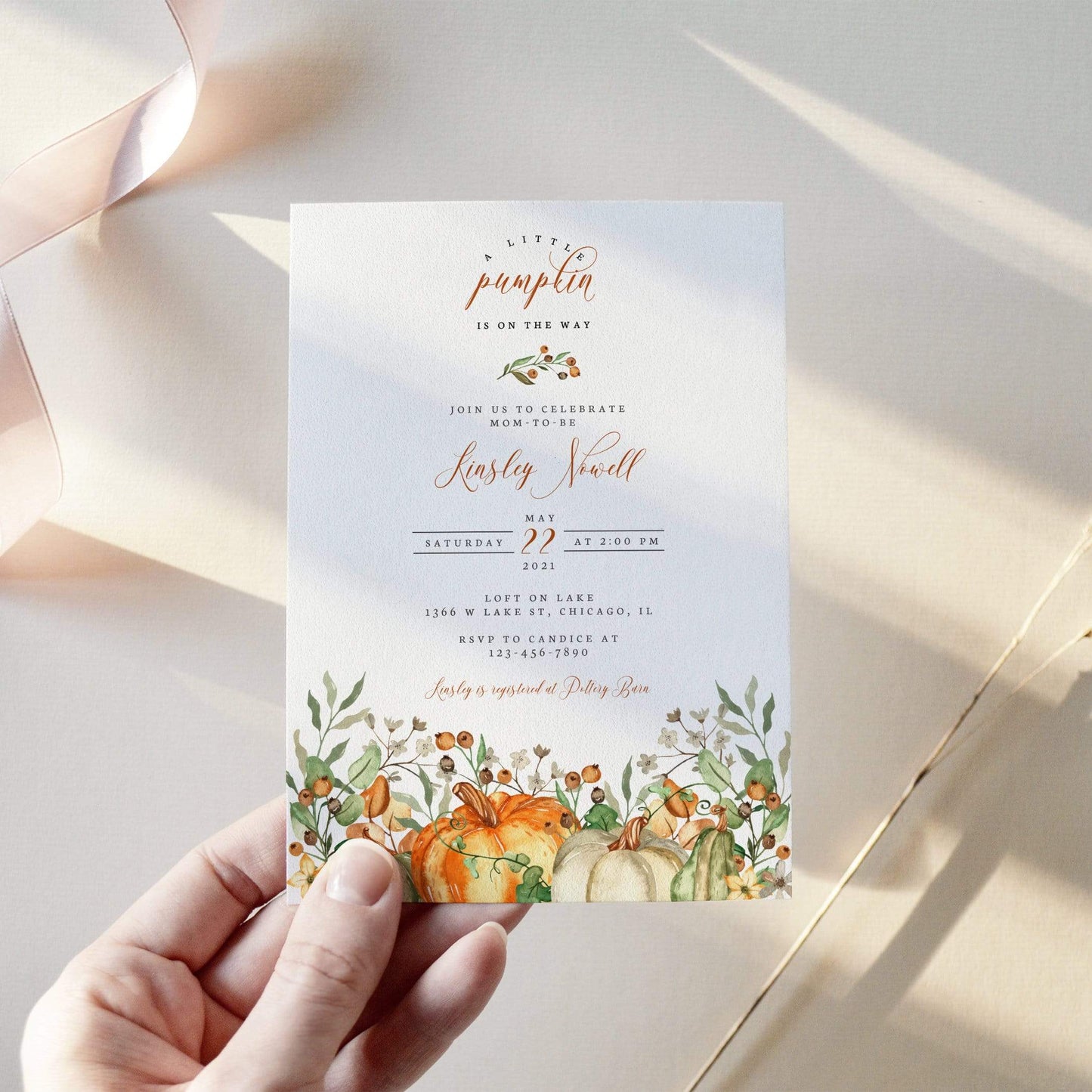Loblolly Creative 825 - Arts & Entertainment > Party & Celebration > Party Supplies > Invitations Little Pumpkin Baby Shower Invitation
