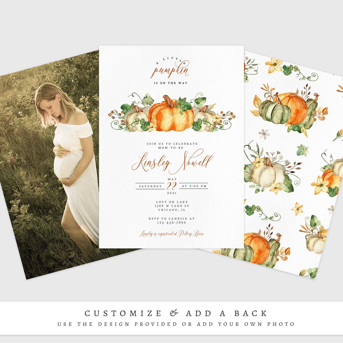 Loblolly Creative 825 - Arts & Entertainment > Party & Celebration > Party Supplies > Invitations Little Pumpkin Baby Shower Invitation