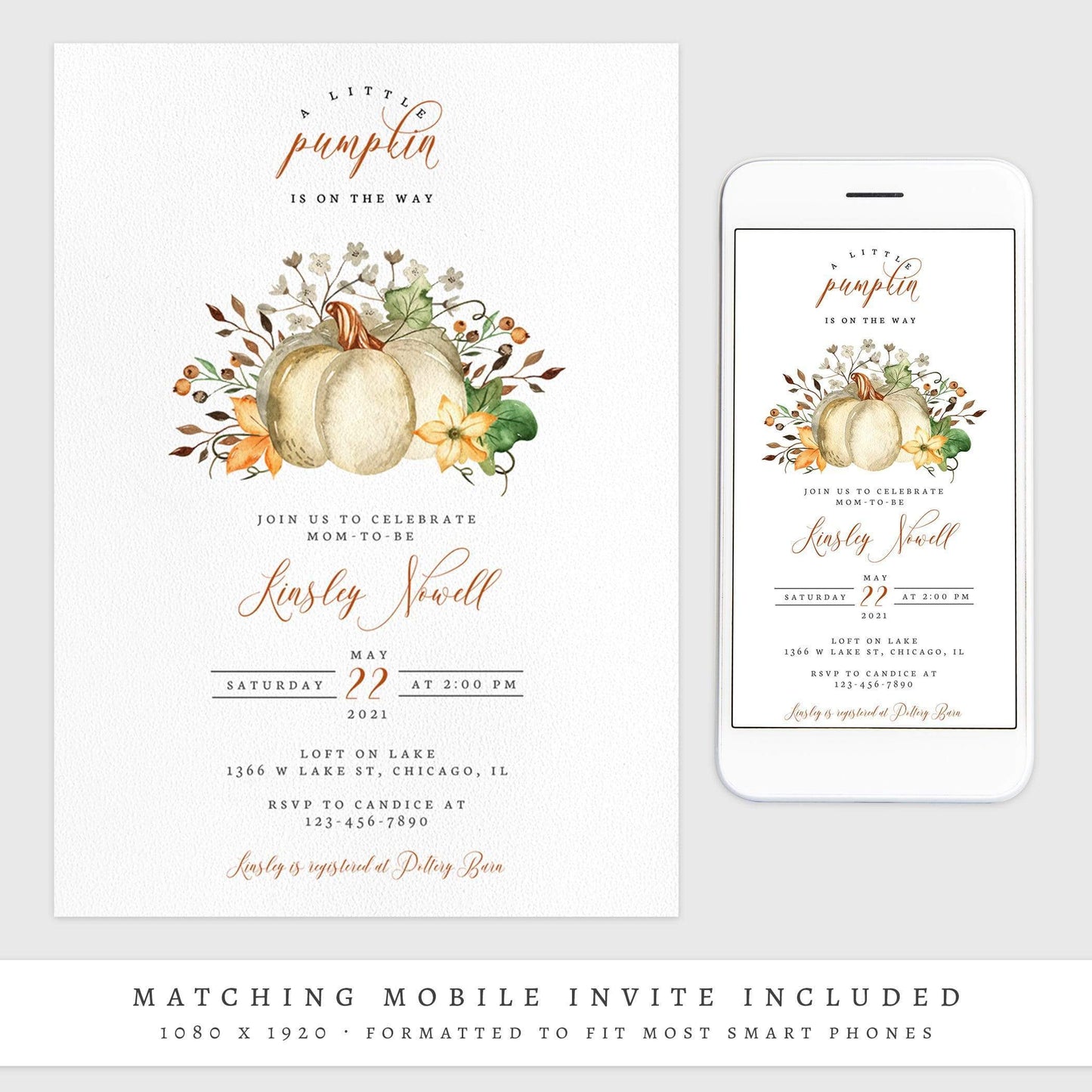Loblolly Creative 825 - Arts & Entertainment > Party & Celebration > Party Supplies > Invitations Little Pumpkin Baby Shower Invitation