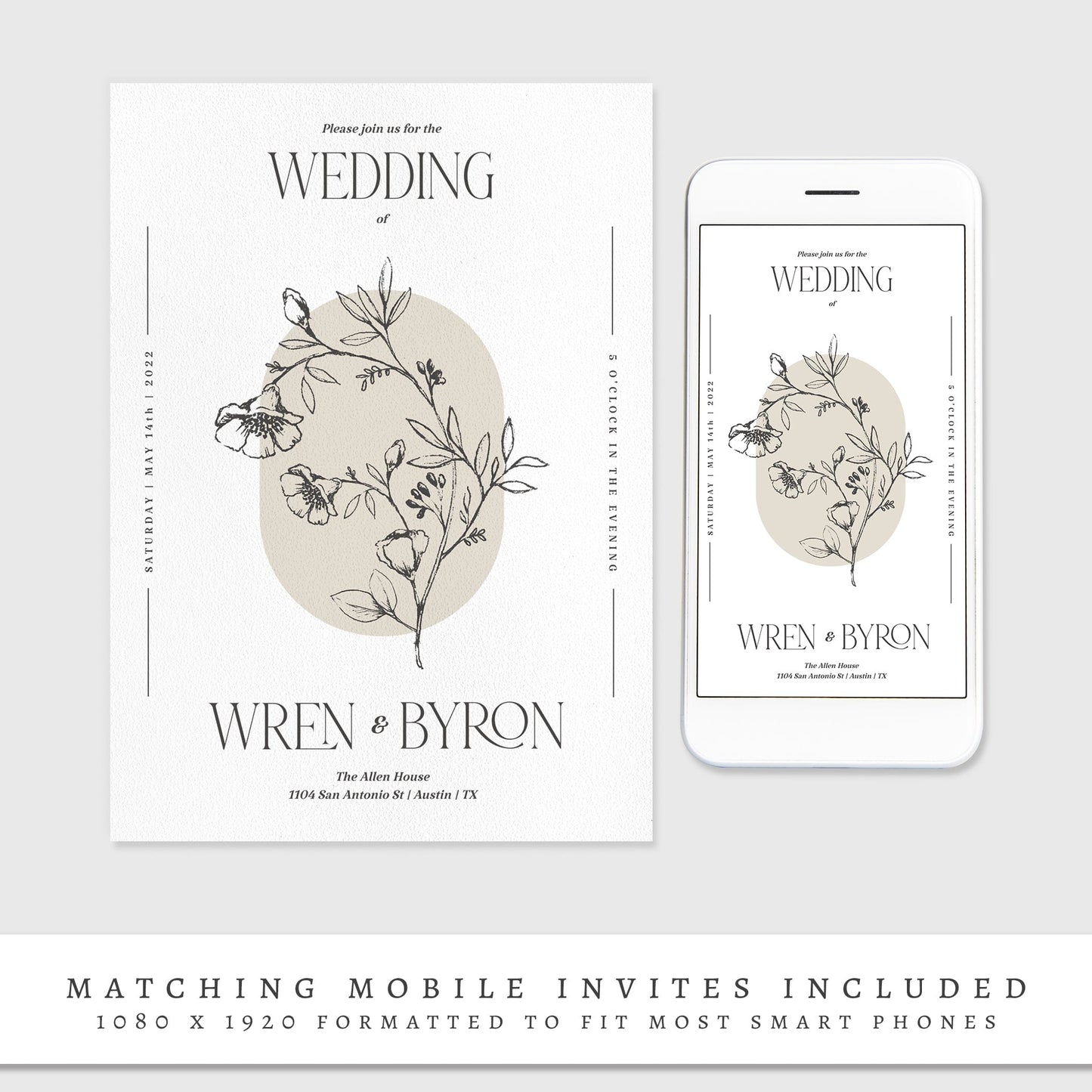 Loblolly Creative 825 - Arts & Entertainment > Party & Celebration > Party Supplies > Invitations Modern Botanical Editable Wedding Invitation Template
