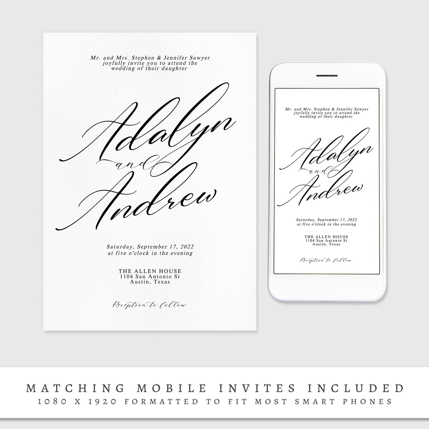 Loblolly Creative 825 - Arts & Entertainment > Party & Celebration > Party Supplies > Invitations Modern Script Editable Wedding Invitation Template