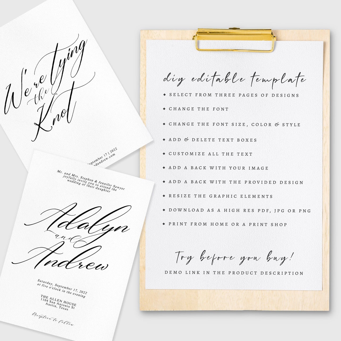 Loblolly Creative 825 - Arts & Entertainment > Party & Celebration > Party Supplies > Invitations Modern Script Editable Wedding Invitation Template
