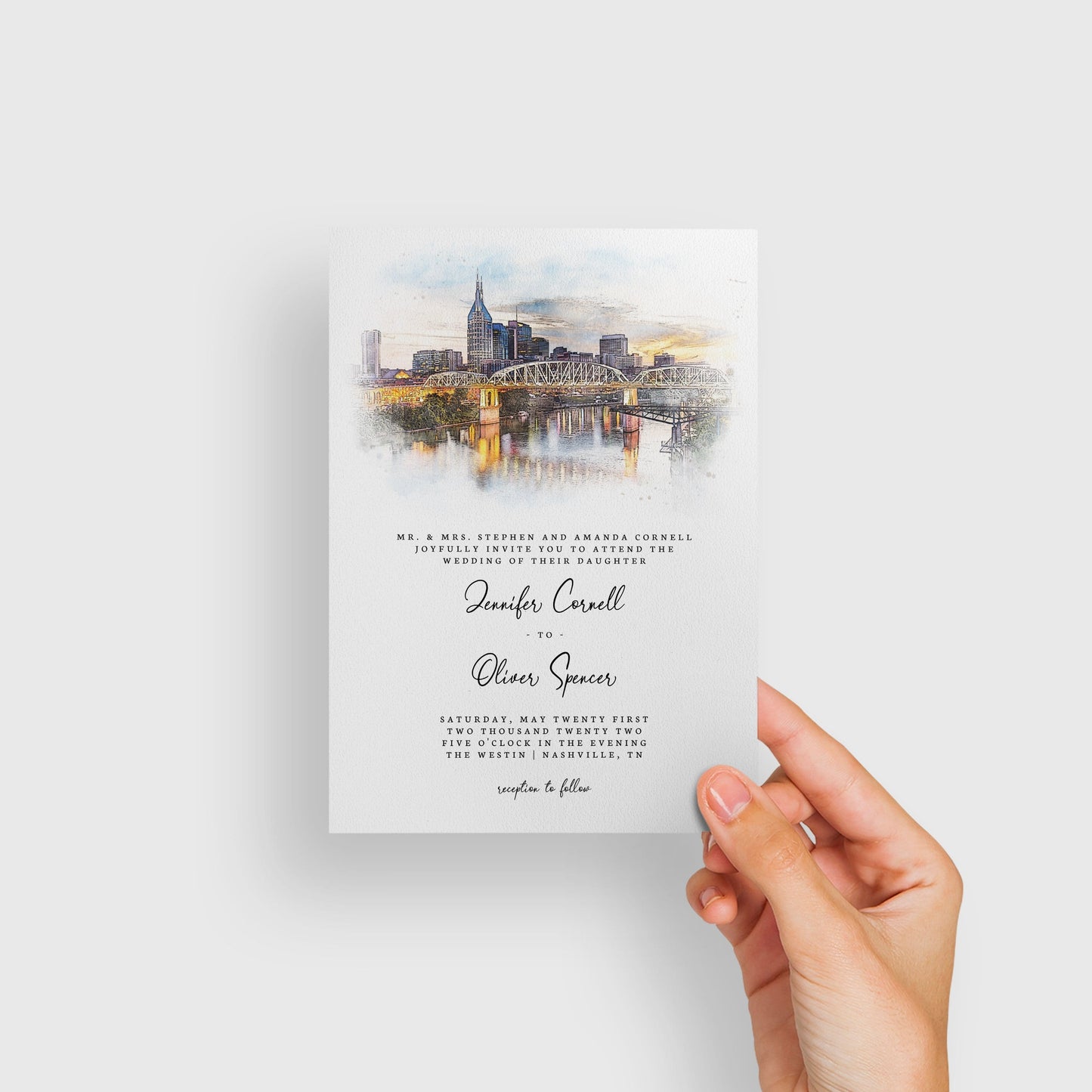 Loblolly Creative 825 - Arts & Entertainment > Party & Celebration > Party Supplies > Invitations Nashville Skyline Watercolor Wedding Invitation