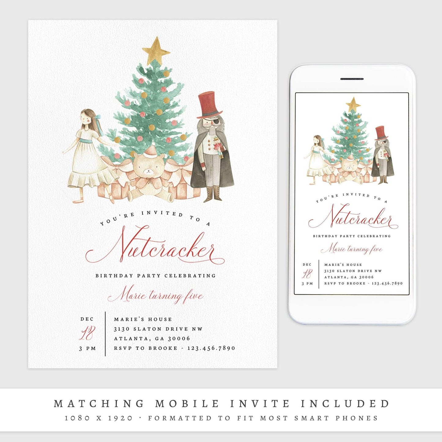Loblolly Creative 825 - Arts & Entertainment > Party & Celebration > Party Supplies > Invitations Nutcracker Christmas Birthday Invitation