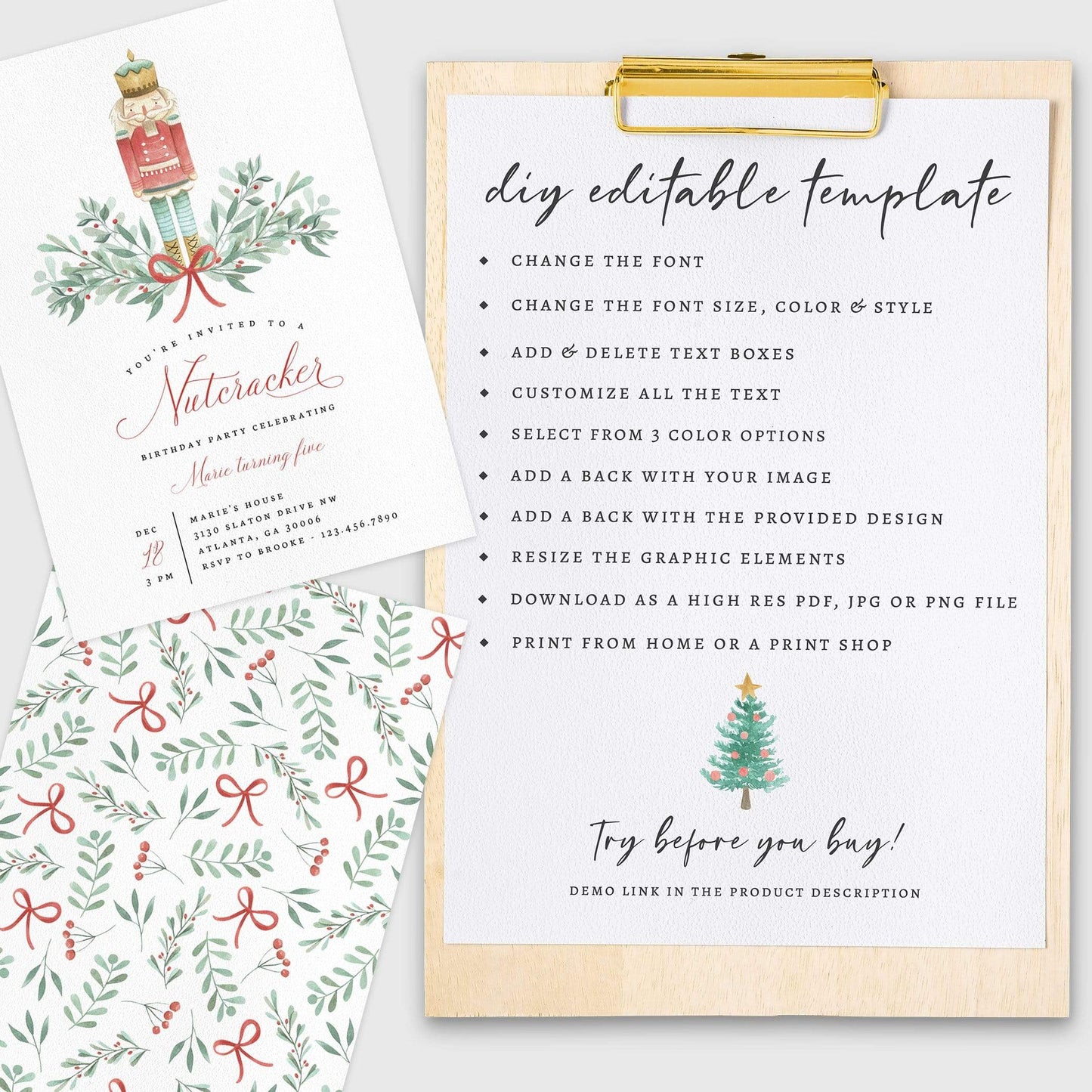 Loblolly Creative 825 - Arts & Entertainment > Party & Celebration > Party Supplies > Invitations Nutcracker Christmas Birthday Invitation