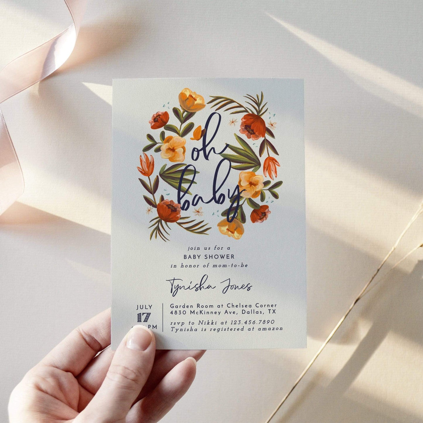 Loblolly Creative 825 - Arts & Entertainment > Party & Celebration > Party Supplies > Invitations Oh Baby Floral Baby Shower Invitation