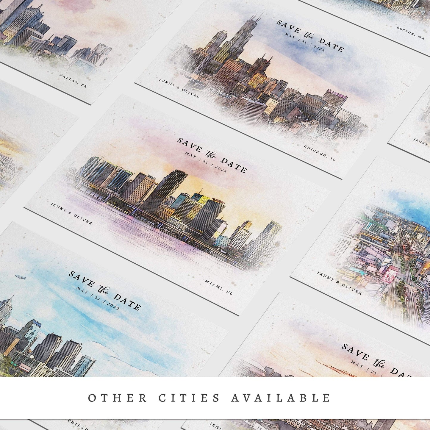 Loblolly Creative 825 - Arts & Entertainment > Party & Celebration > Party Supplies > Invitations Philadelphia Skyline Watercolor Wedding Save the Date