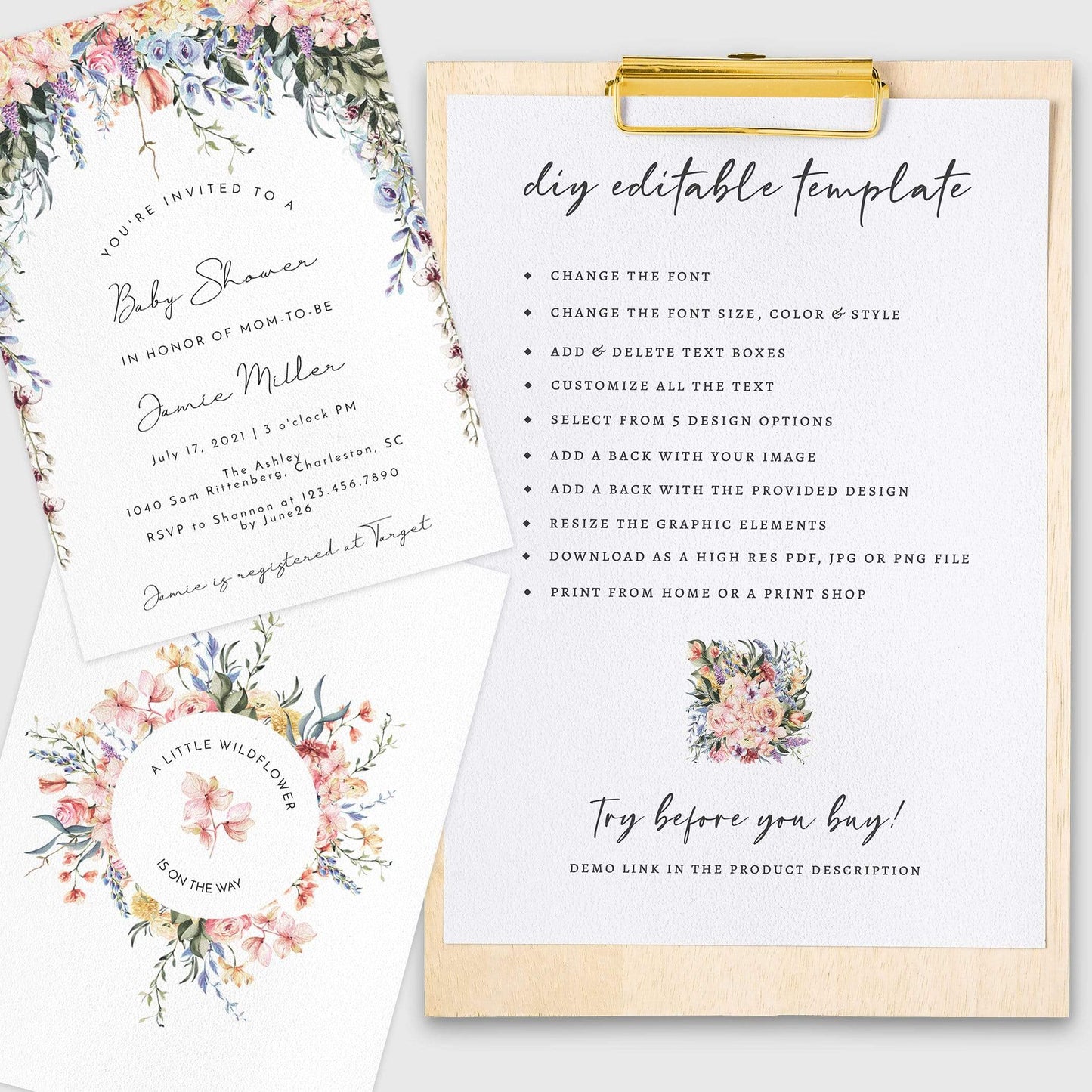 Loblolly Creative 825 - Arts & Entertainment > Party & Celebration > Party Supplies > Invitations Spring Garden Baby Shower Invitation