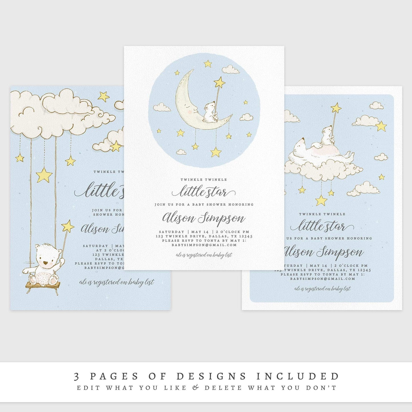 Loblolly Creative 825 - Arts & Entertainment > Party & Celebration > Party Supplies > Invitations Twinkle Twinkle Little Star Baby Shower Invitation