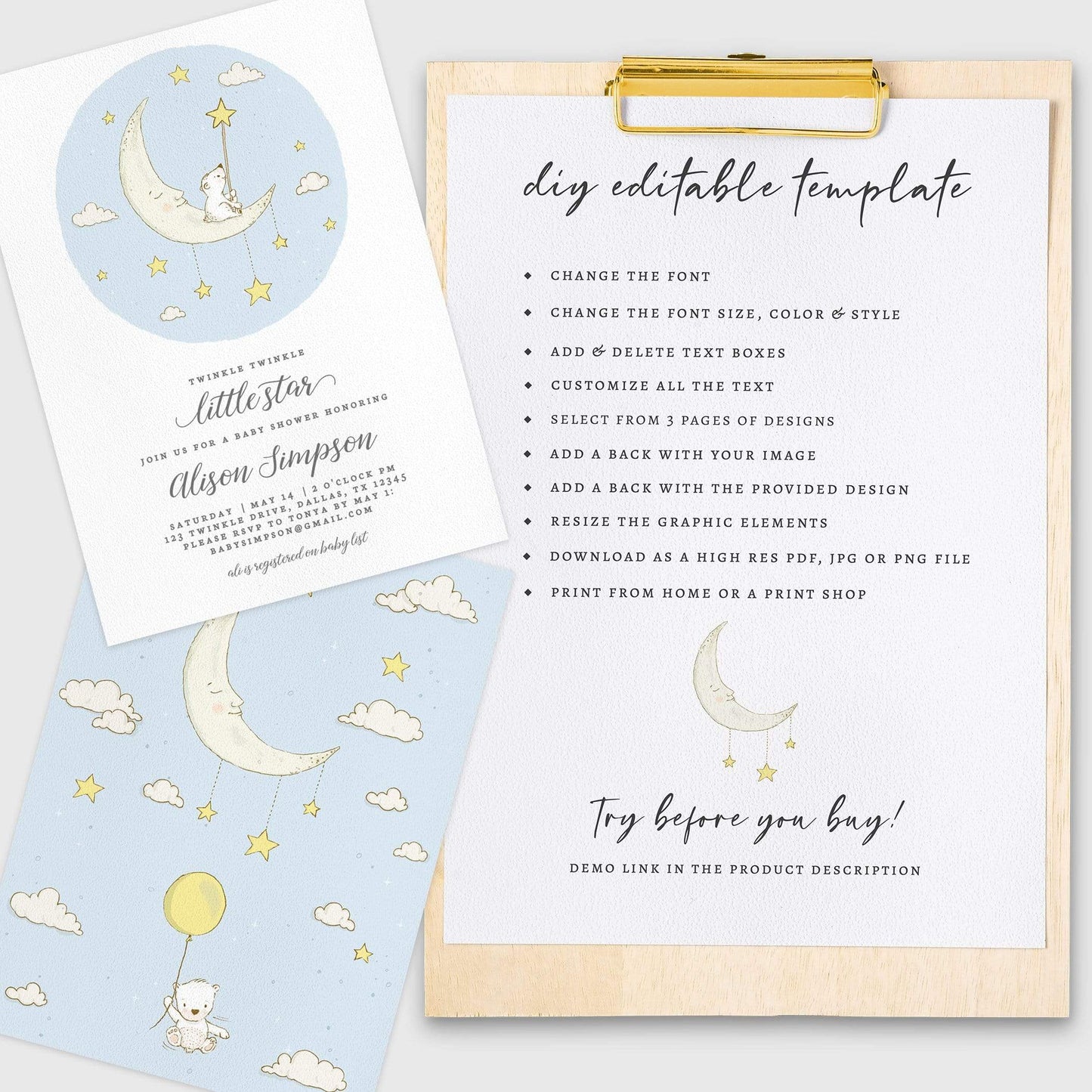 Loblolly Creative 825 - Arts & Entertainment > Party & Celebration > Party Supplies > Invitations Twinkle Twinkle Little Star Baby Shower Invitation