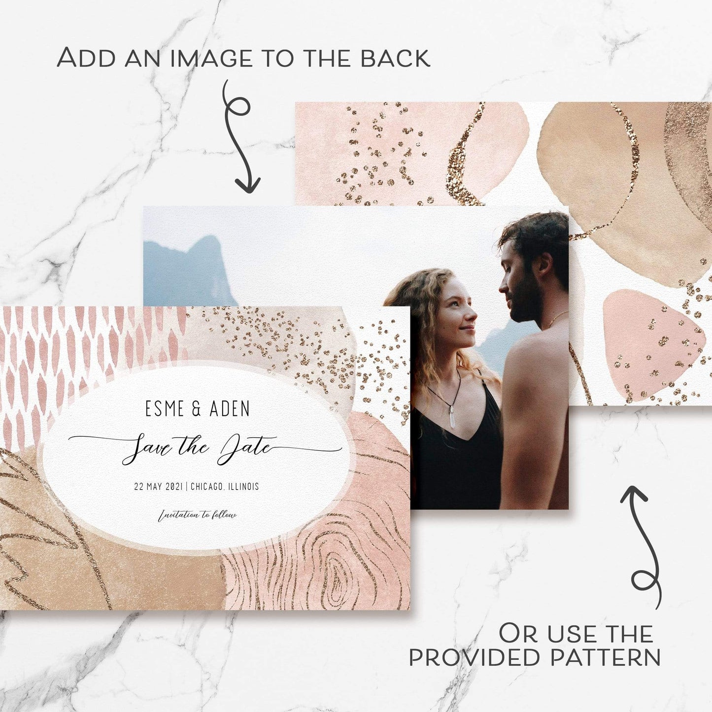 Loblolly Creative Digital Template Abstract Blush Modern Wedding Save the Date Card