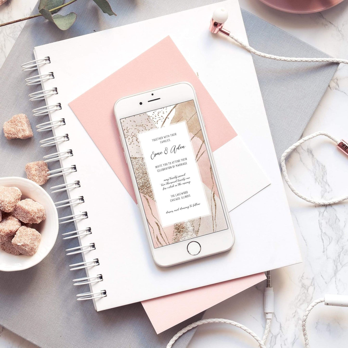 Loblolly Creative Digital Template Abstract Blush Wedding Invitation