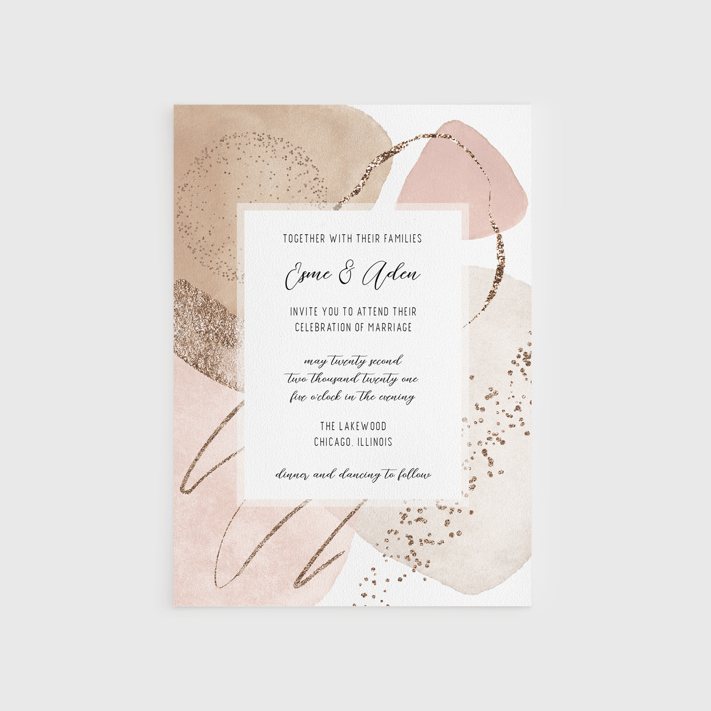 Loblolly Creative Digital Template Abstract Blush Wedding Invitation