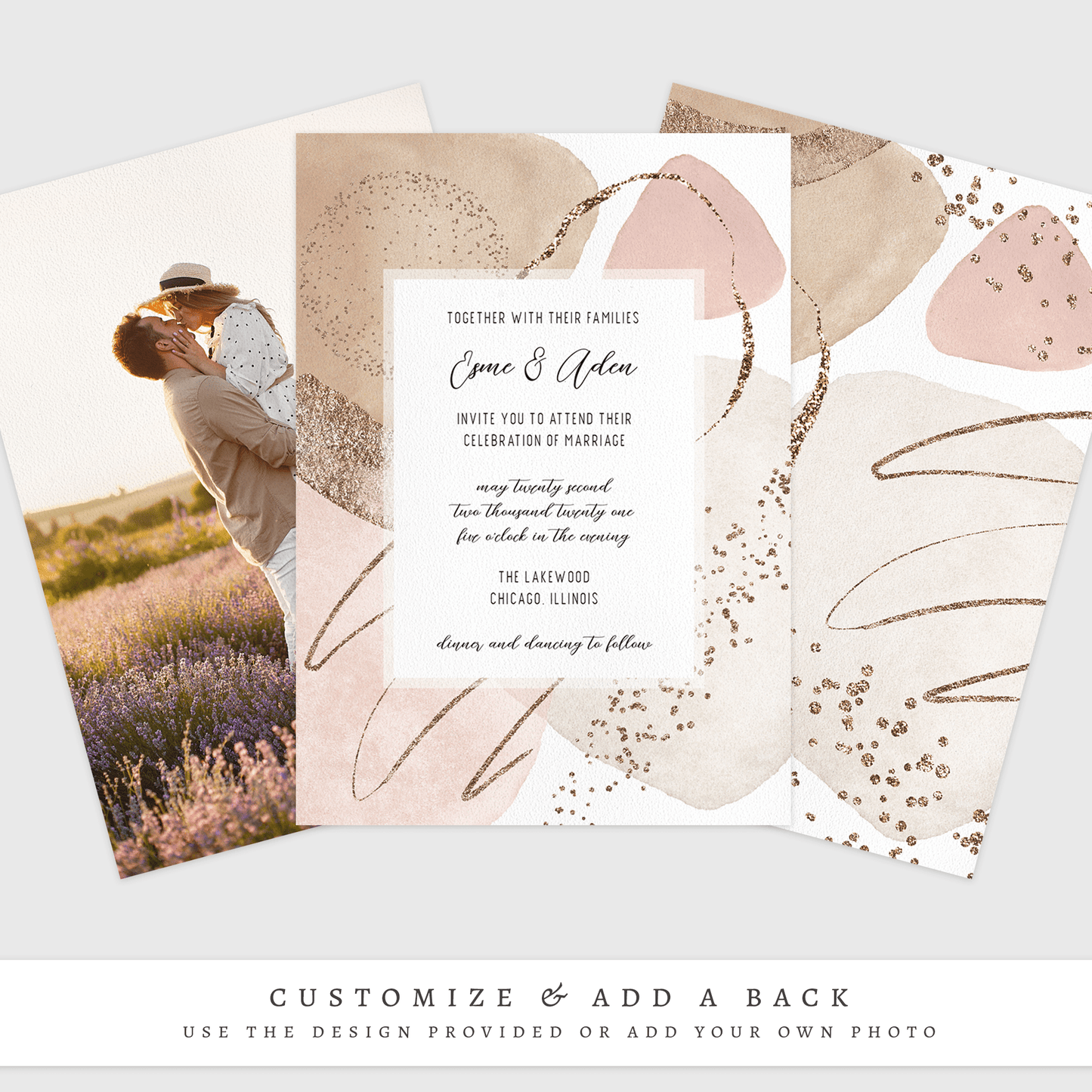 Loblolly Creative Digital Template Abstract Blush Wedding Invitation