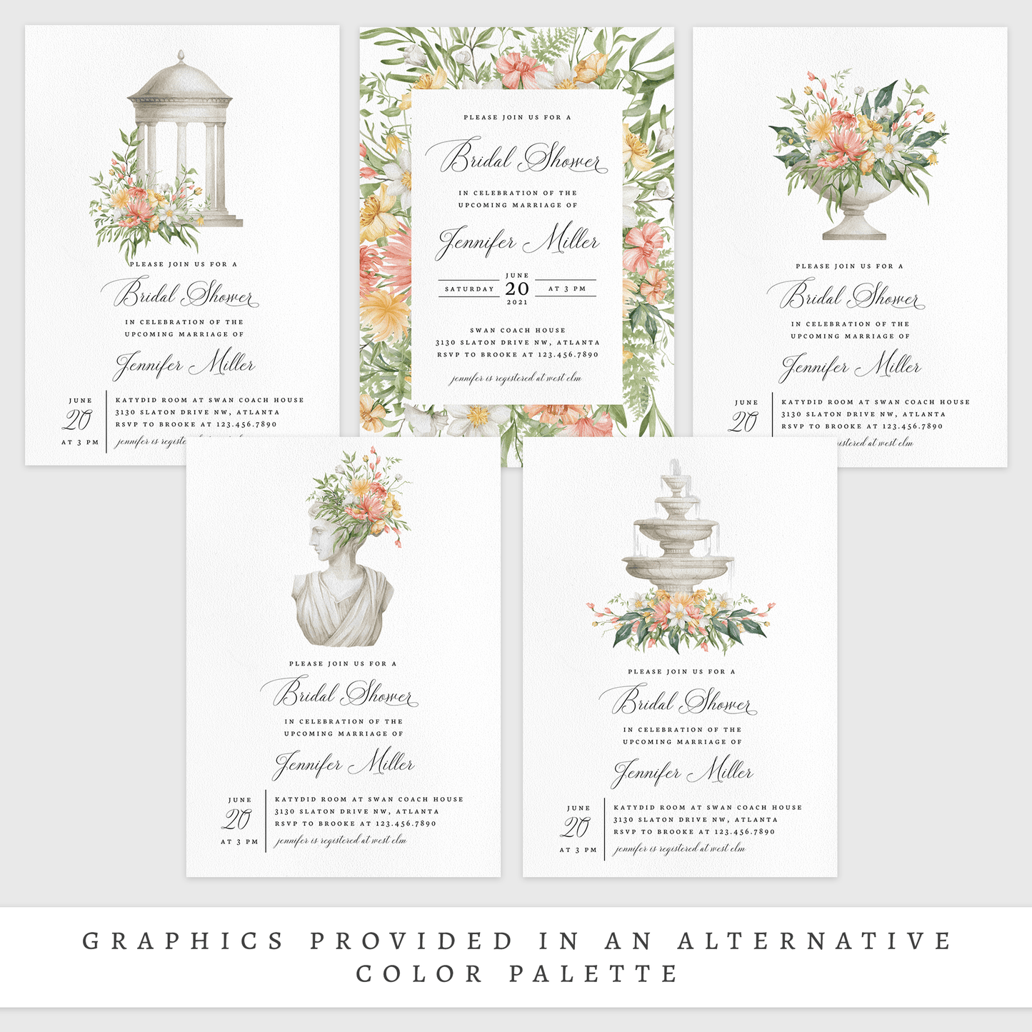 Loblolly Creative Digital Template Antique Floral Bridal Shower Invitation