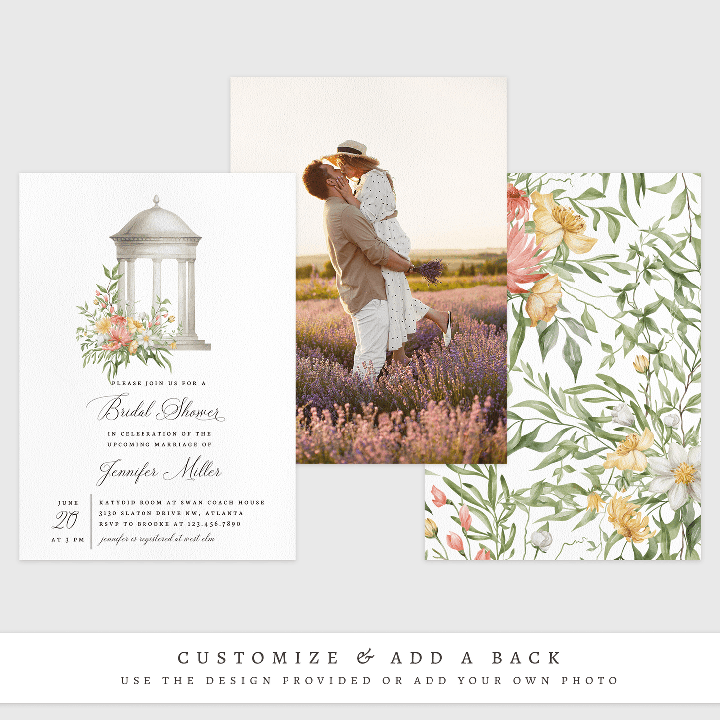 Loblolly Creative Digital Template Antique Floral Bridal Shower Invitation