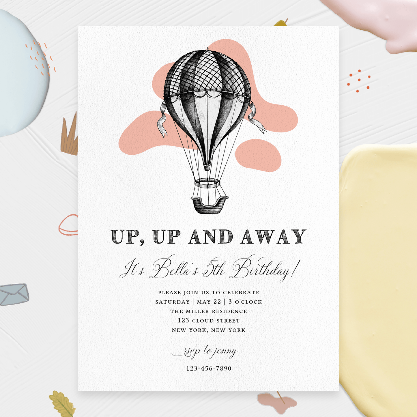 Loblolly Creative Digital Template Balloon Kids Birthday Invitation