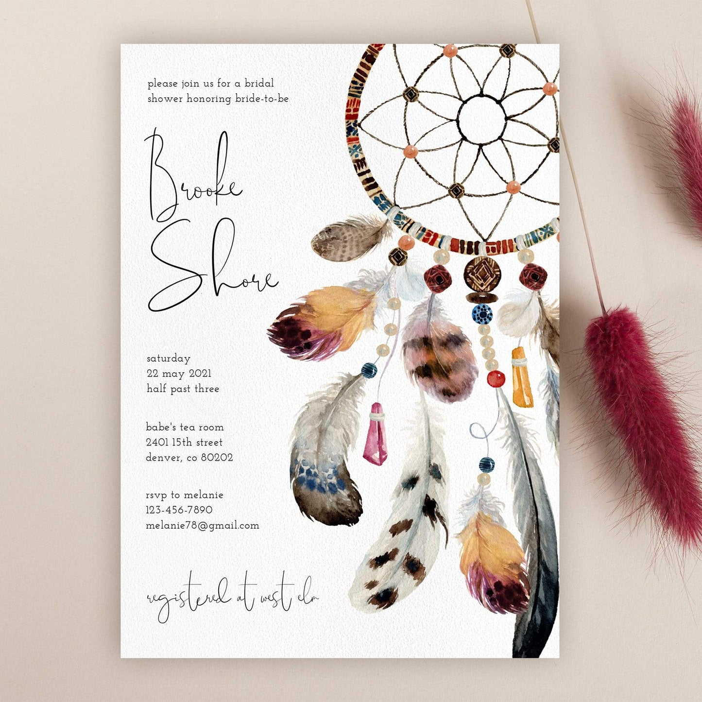 Loblolly Creative Digital Template Boho Dream Bridal Shower Invitation