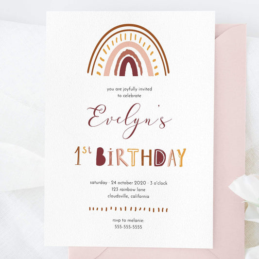 Loblolly Creative Digital Template Boho Rainbow Birthday Invitation