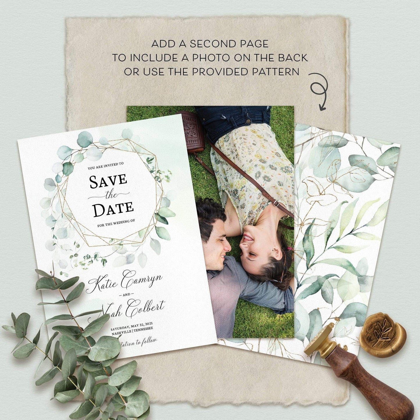 Loblolly Creative Digital Template Eucalyptus Greenery Save the Date