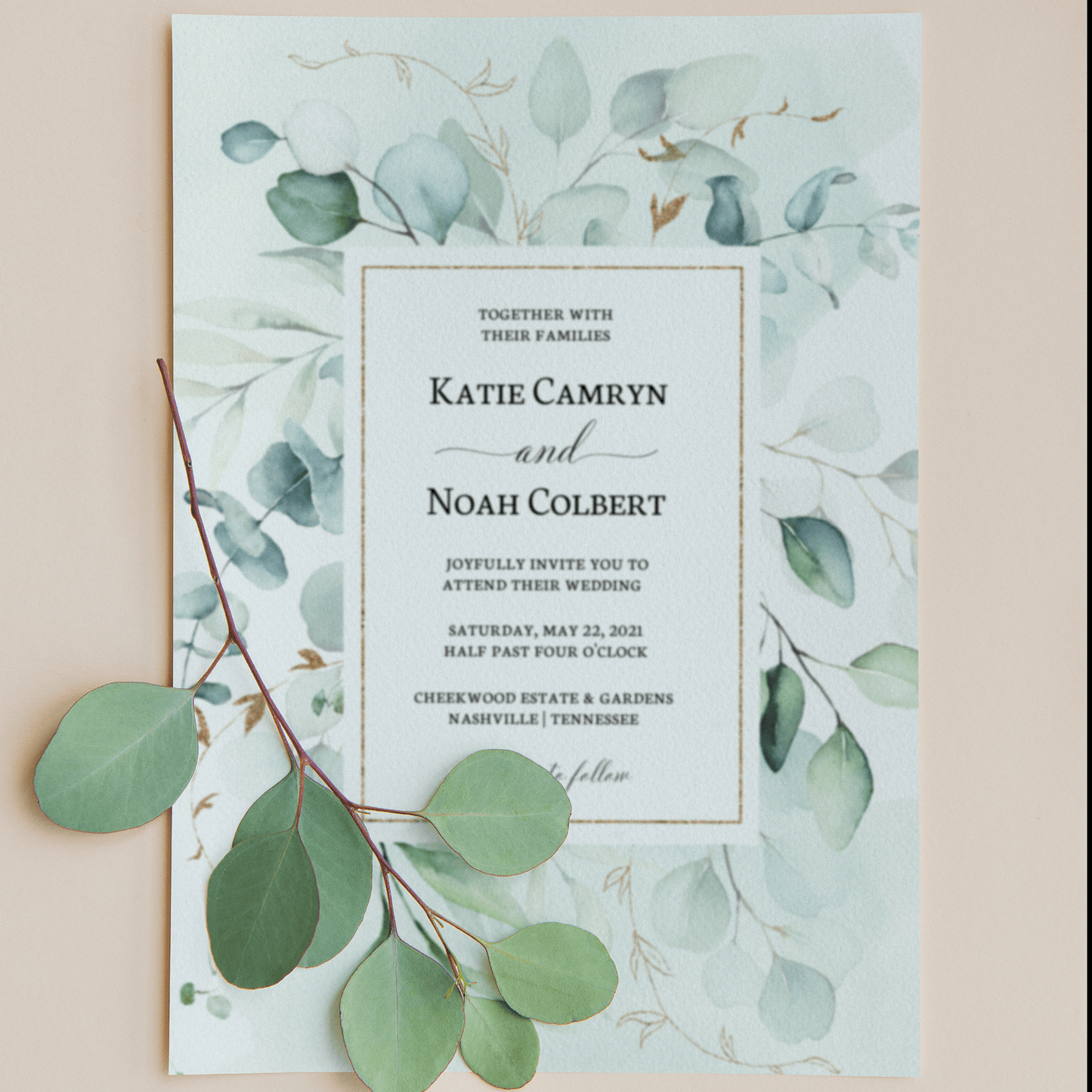 Loblolly Creative Digital Template Eucalyptus Greenery Wedding Invitation