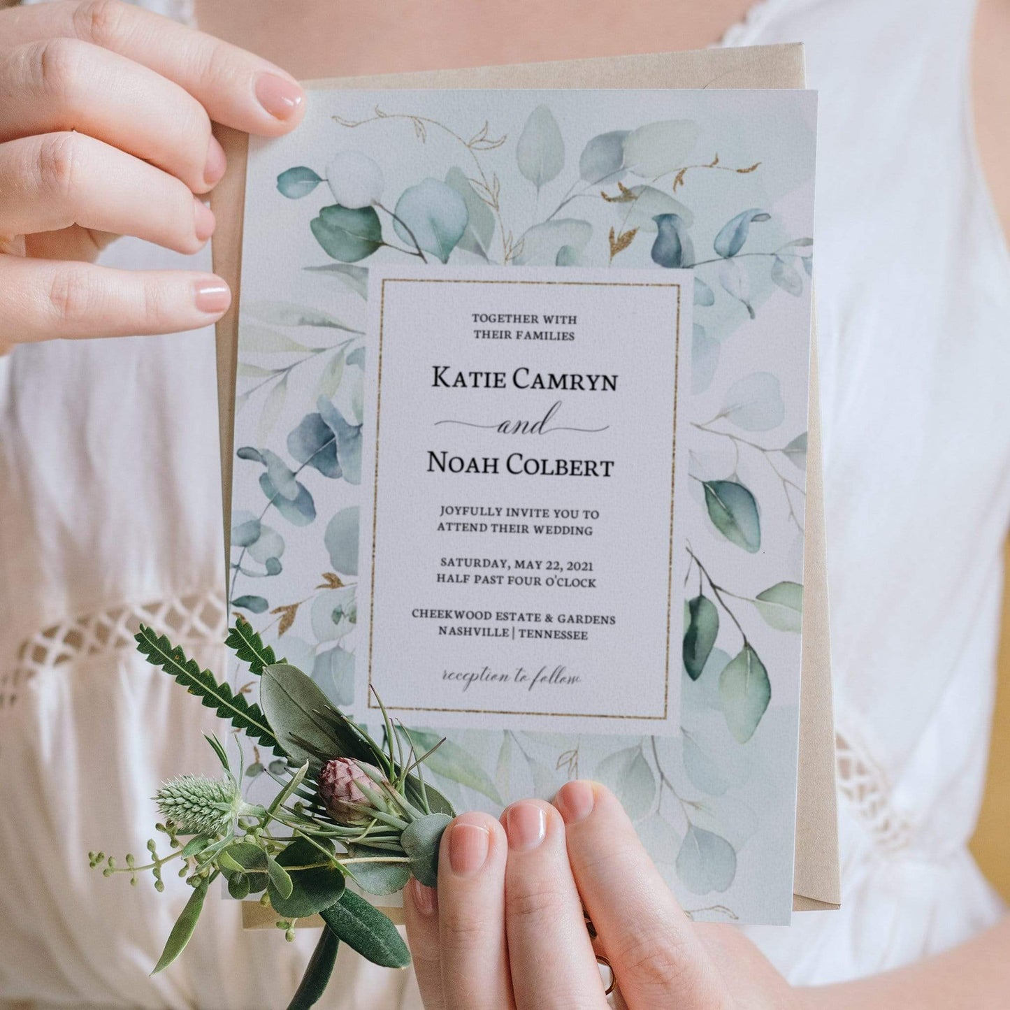 Loblolly Creative Digital Template Eucalyptus Greenery Wedding Invitation