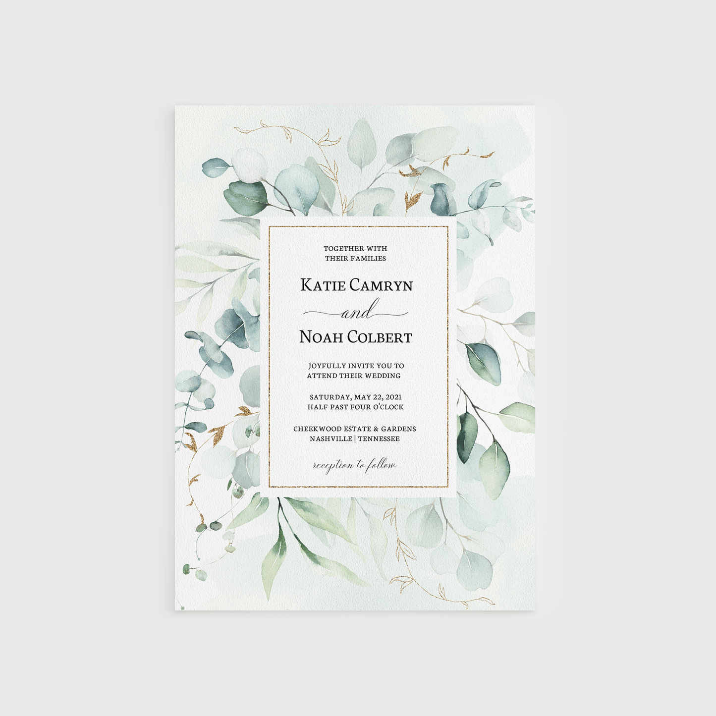 Loblolly Creative Digital Template Eucalyptus Greenery Wedding Invitation