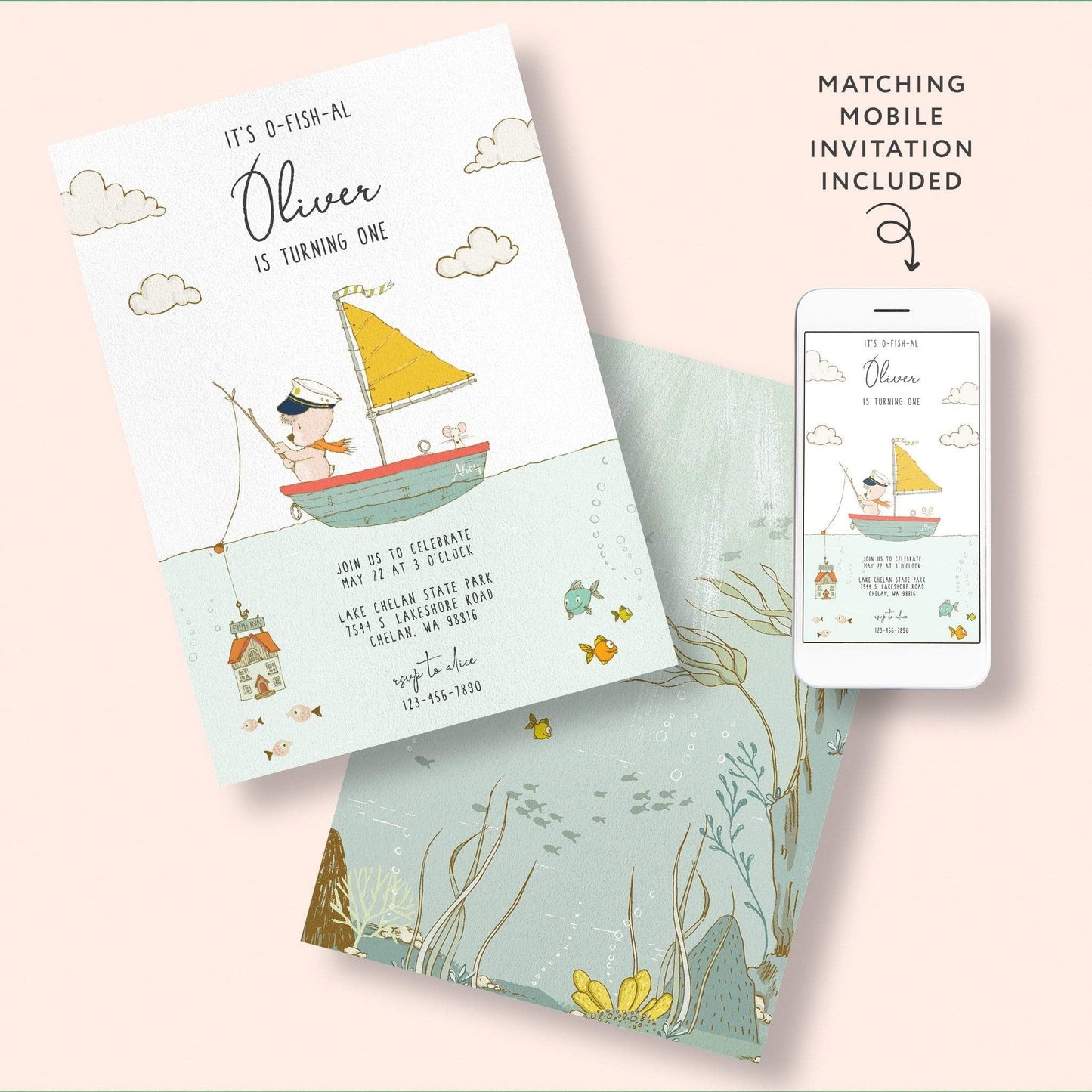 Loblolly Creative Digital Template Fishing Bear Birthday Invitation
