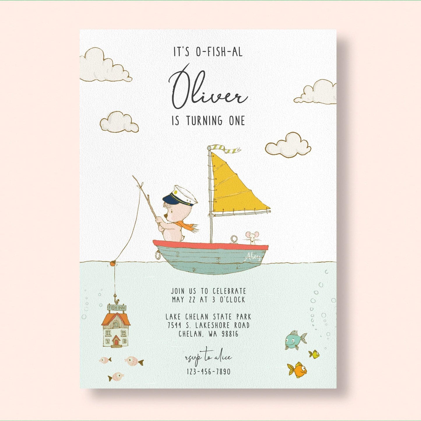 Loblolly Creative Digital Template Fishing Bear Birthday Invitation