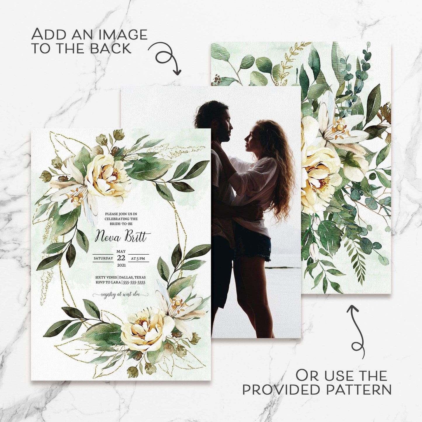 Loblolly Creative Digital Template Gold Greenery Bridal Shower Invitation