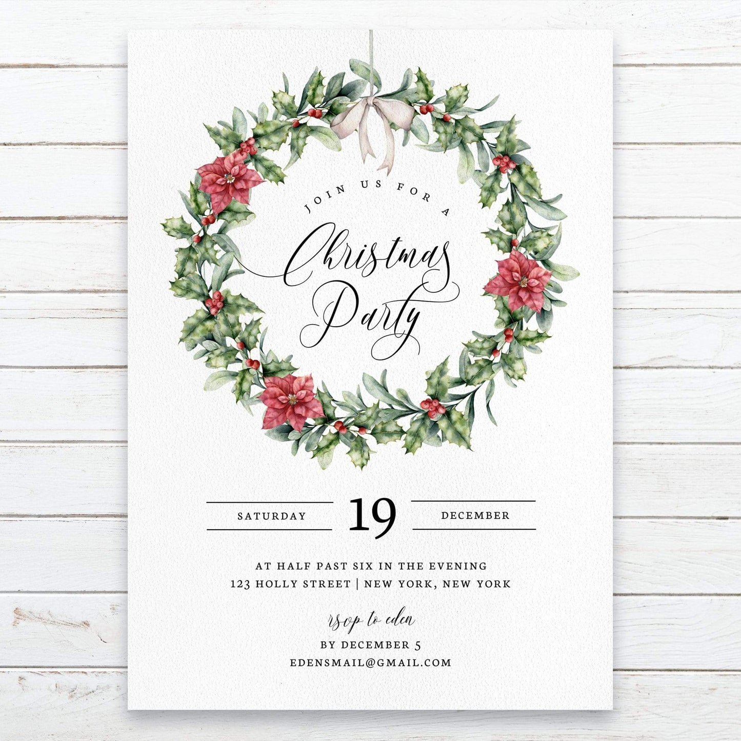 Loblolly Creative Digital Template Holiday Wreath Christmas Party Invitation