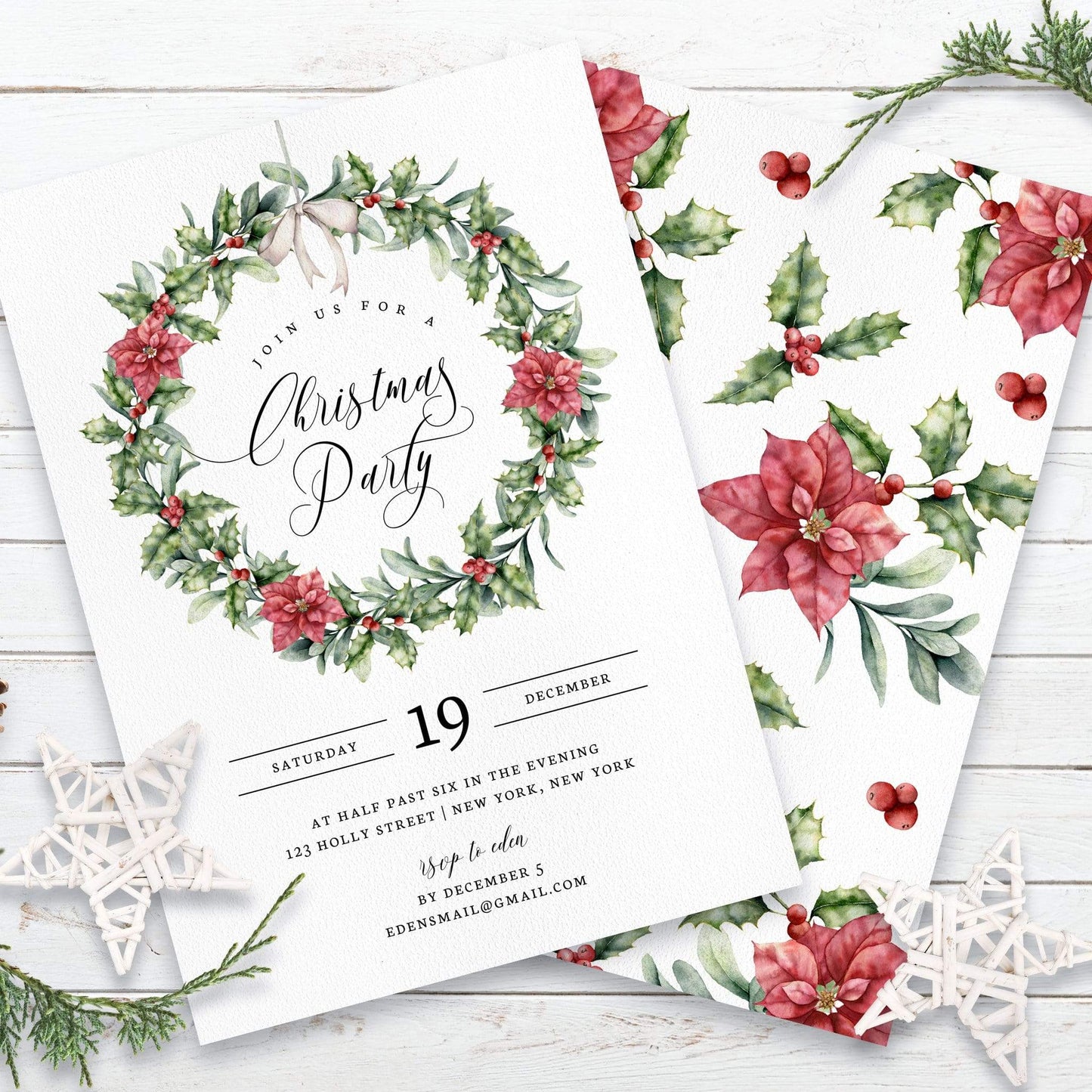 Loblolly Creative Digital Template Holiday Wreath Christmas Party Invitation