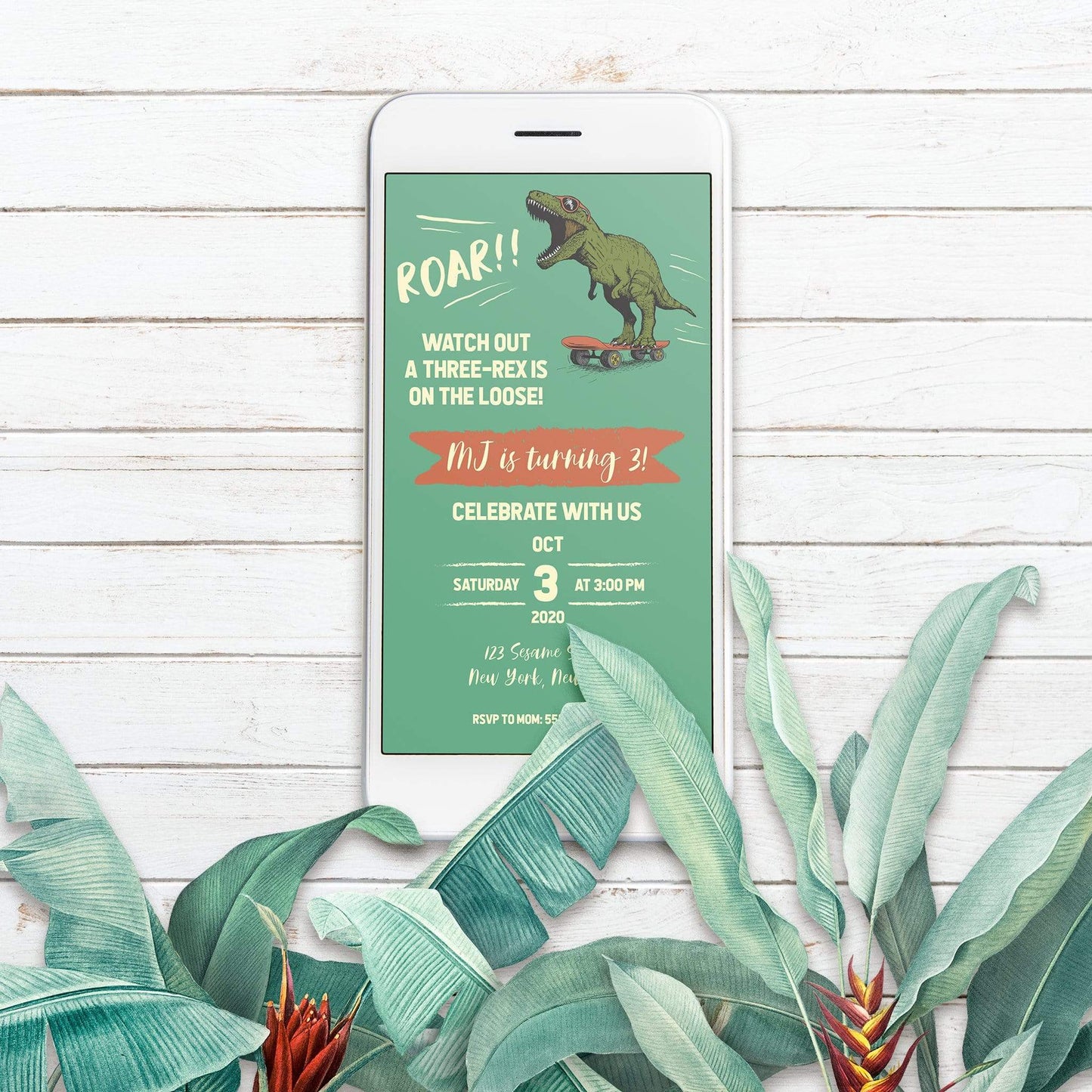 Loblolly Creative Digital Template Kids Dinosaur Birthday Invitation