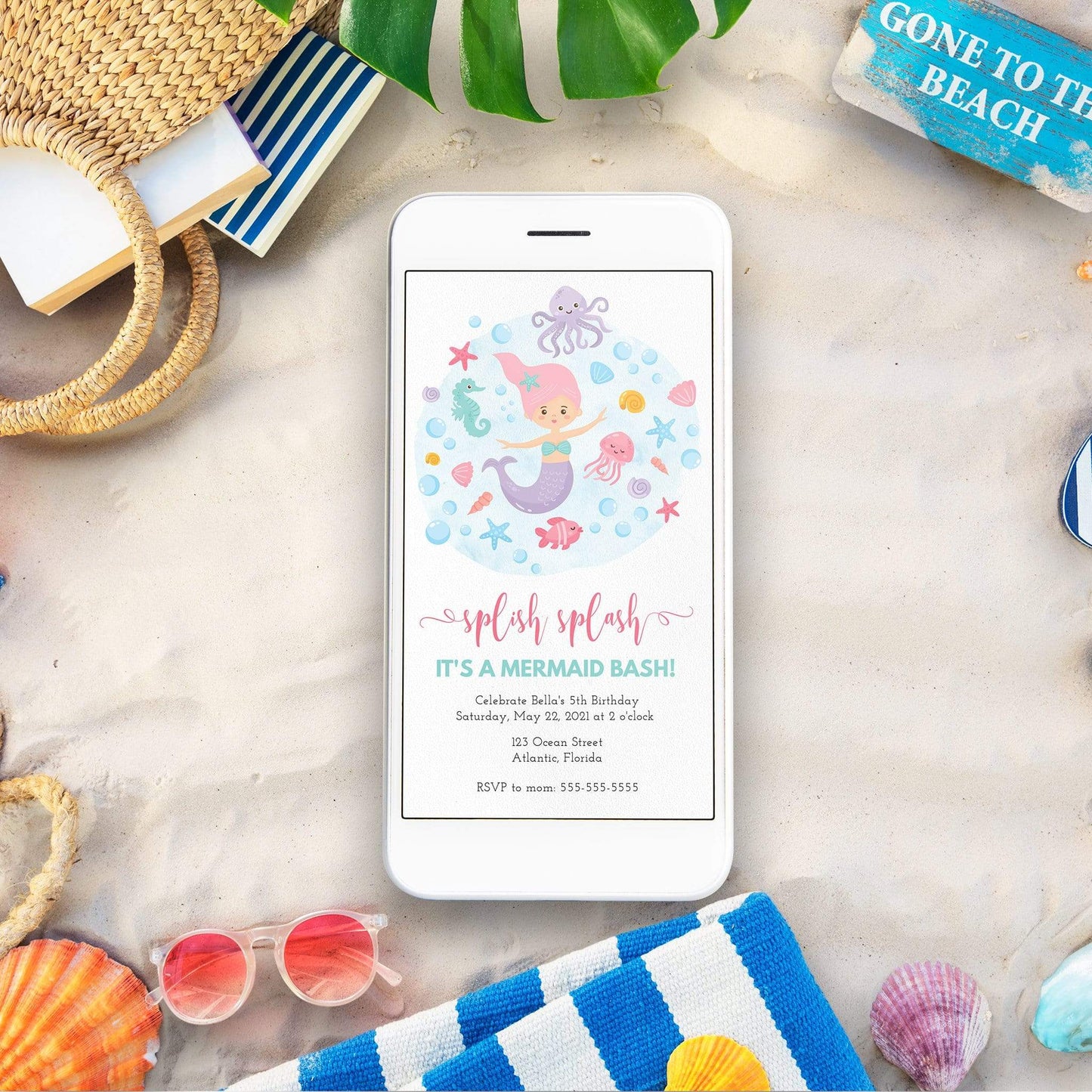 Loblolly Creative Digital Template Kids Mermaid Birthday Party Invitation