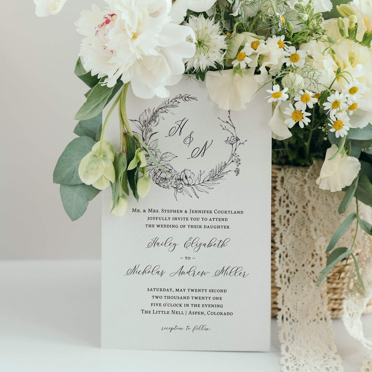 Floral With Greenery Wedding Invitations 5 x 7 Cardstock