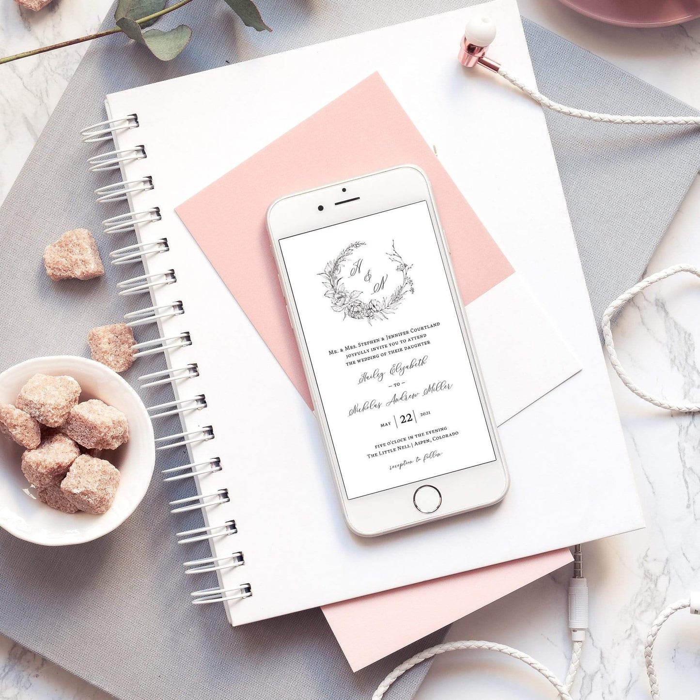 Loblolly Creative Digital Template Minimalist Floral Wedding Invitation