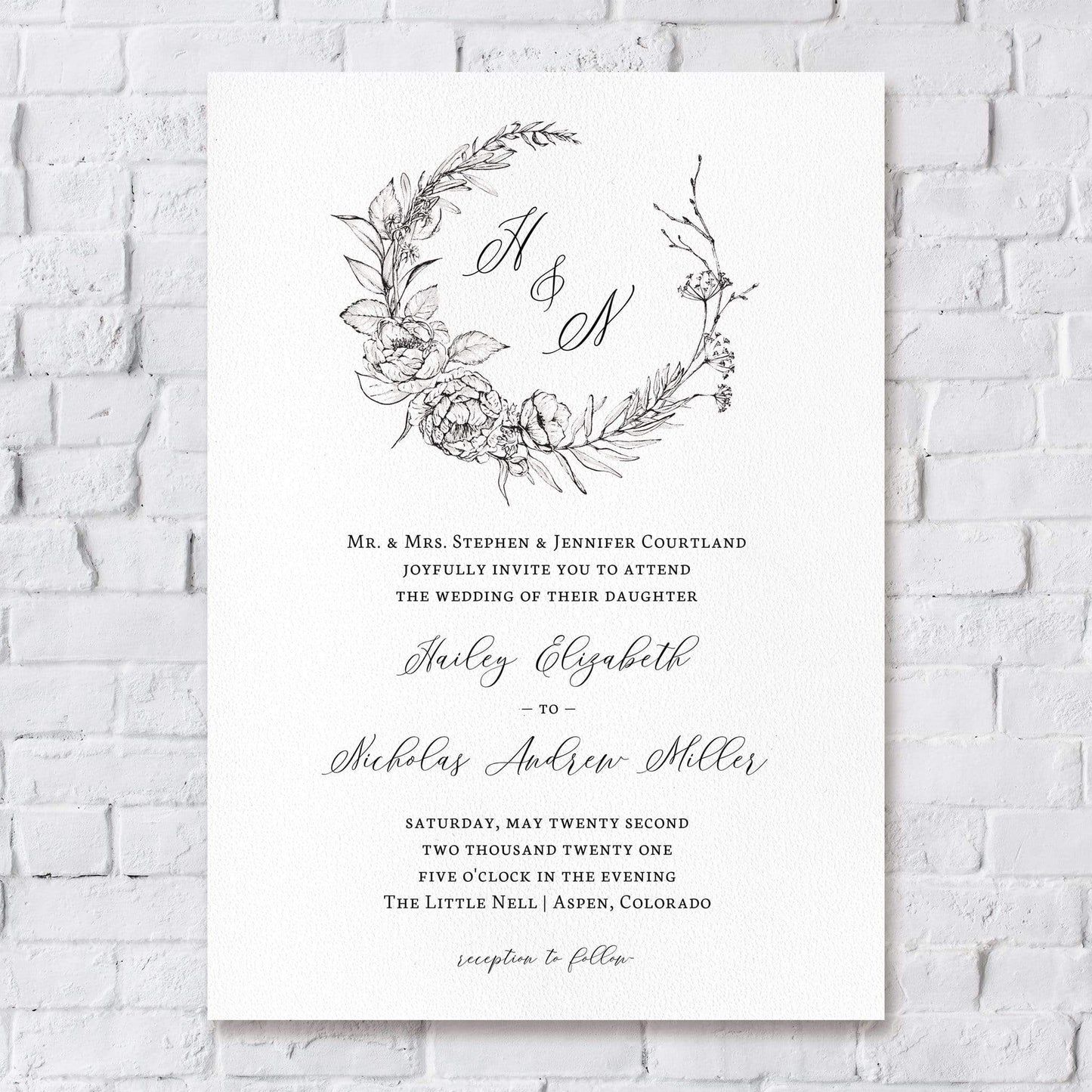 Loblolly Creative Digital Template Minimalist Floral Wedding Invitation