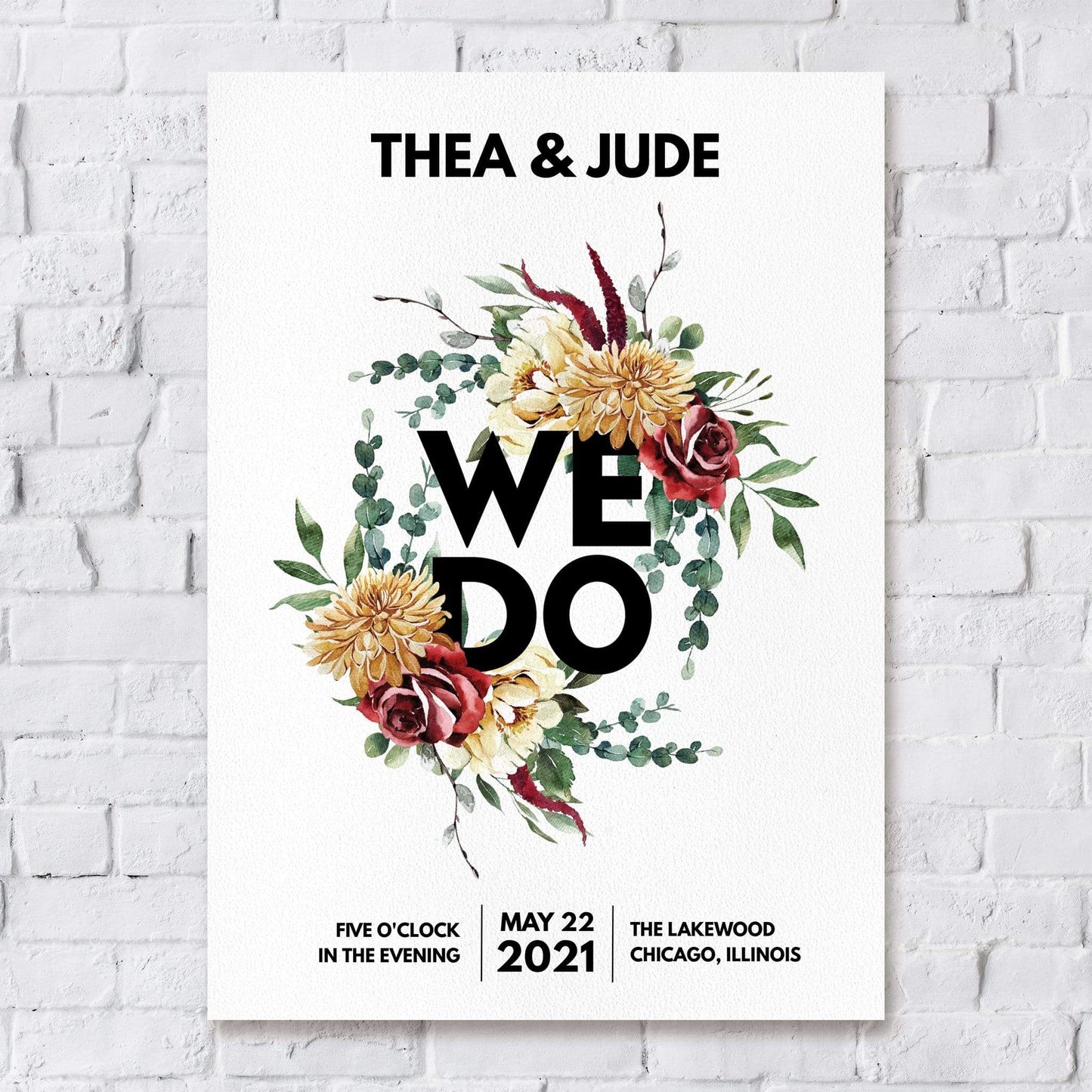 Loblolly Creative Digital Template Modern Large Text Floral Wedding Invitation