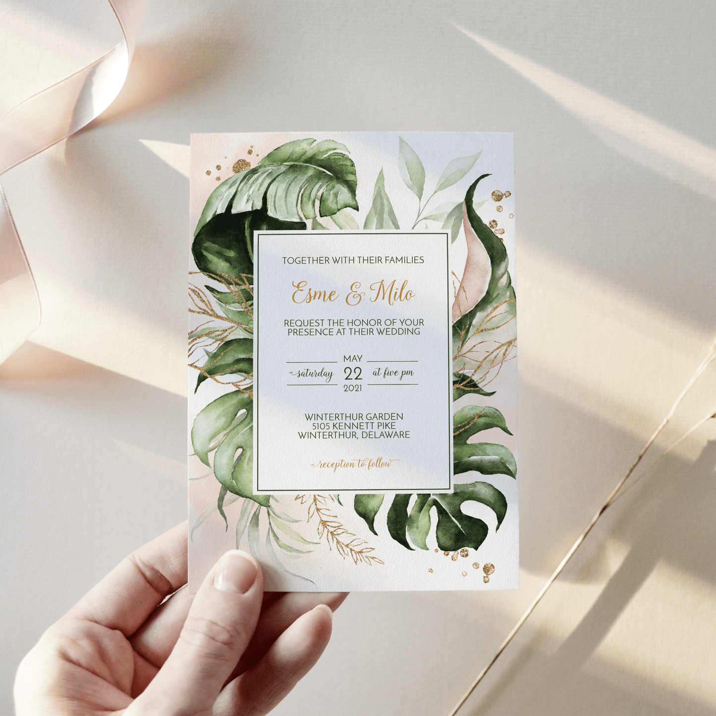 Loblolly Creative Digital Template Modern Tropical Wedding Invitation