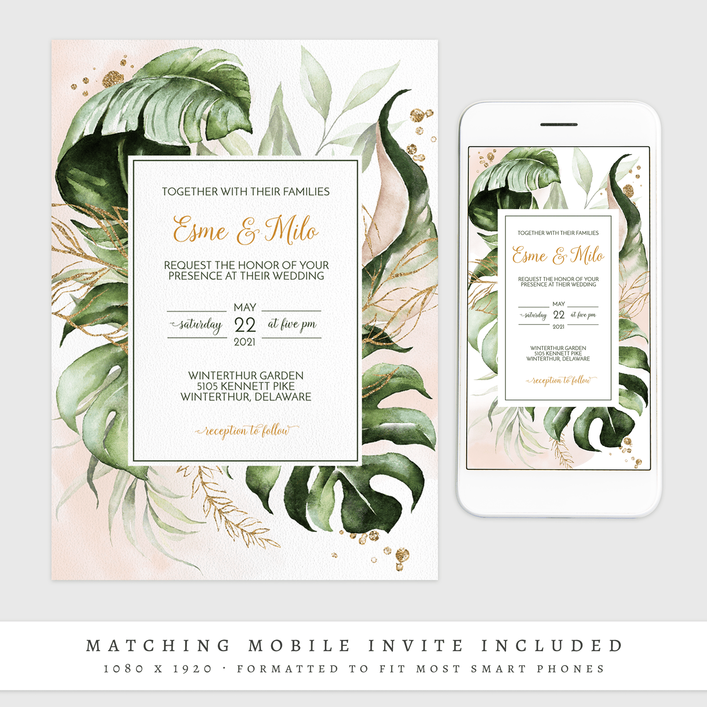 Loblolly Creative Digital Template Modern Tropical Wedding Invitation